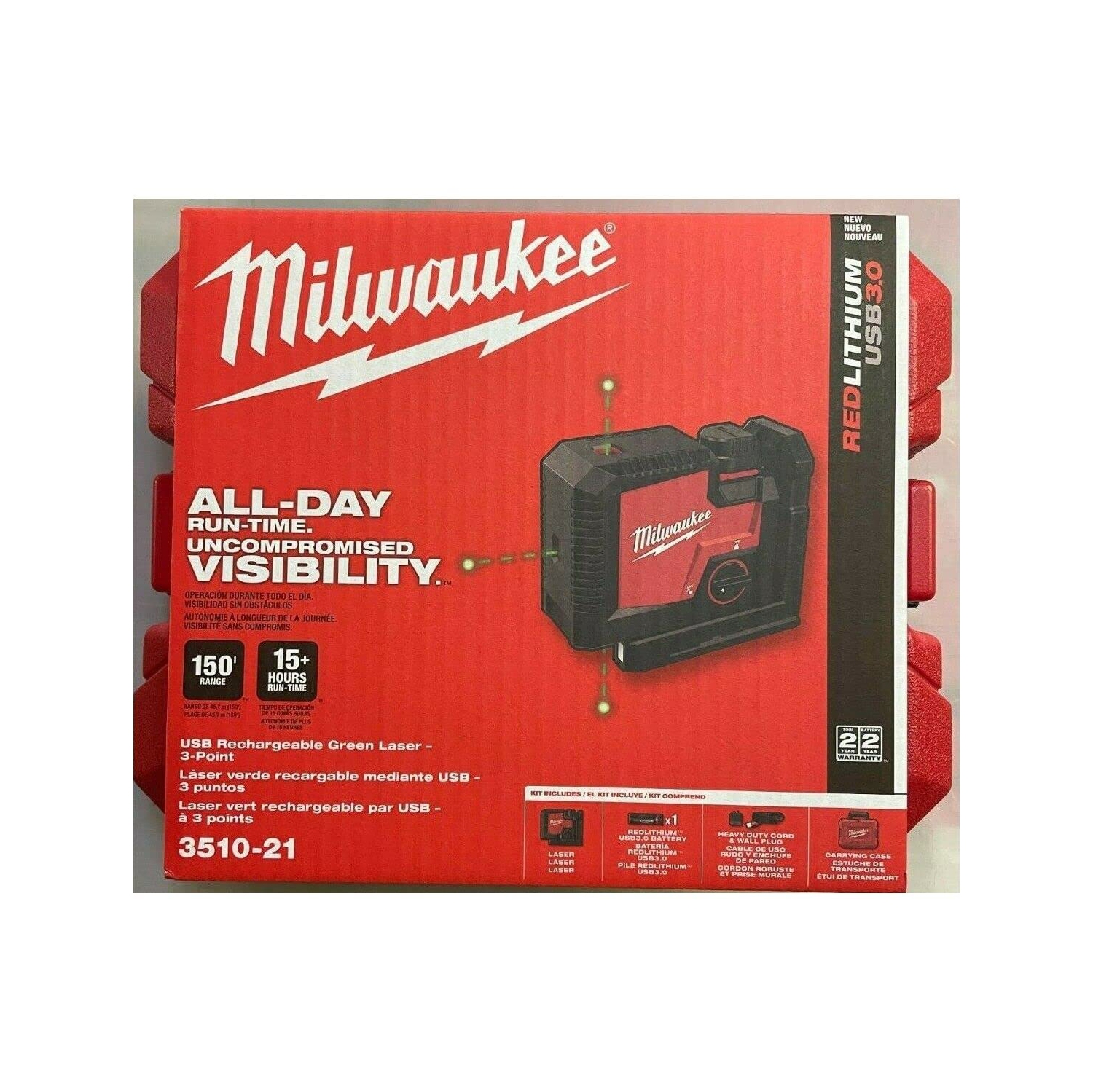 3510-21 3 points vert Dot l avec batterie rechargeable neuve