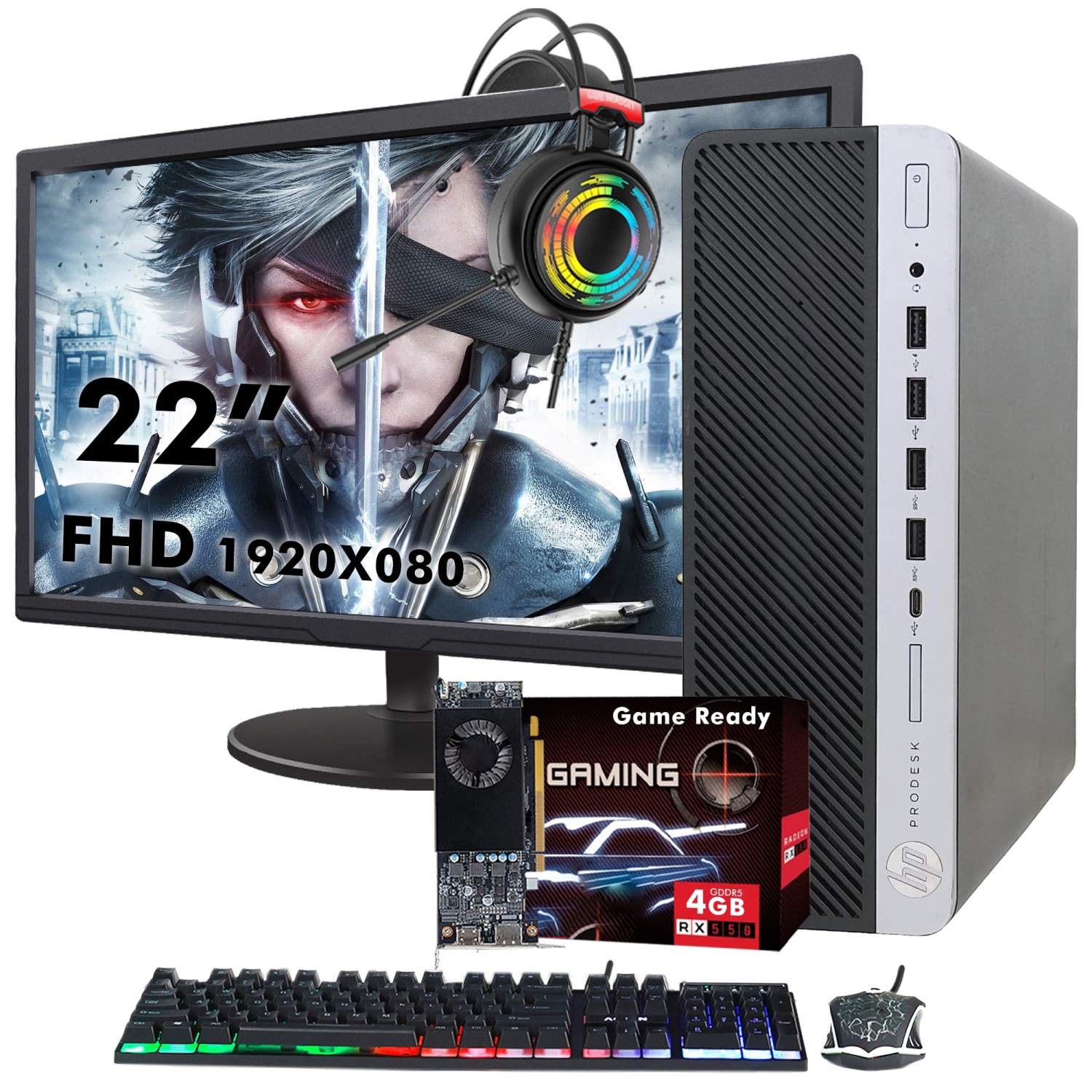 Refurbished HP ProDesk 600 G3 SFF Desktop - New 22-inch FHD Monitor, Intel Core i7-6th Gen, 16GB RAM, 1TB SSD, RX 550, Win 10 Pro, Gaming Headset -