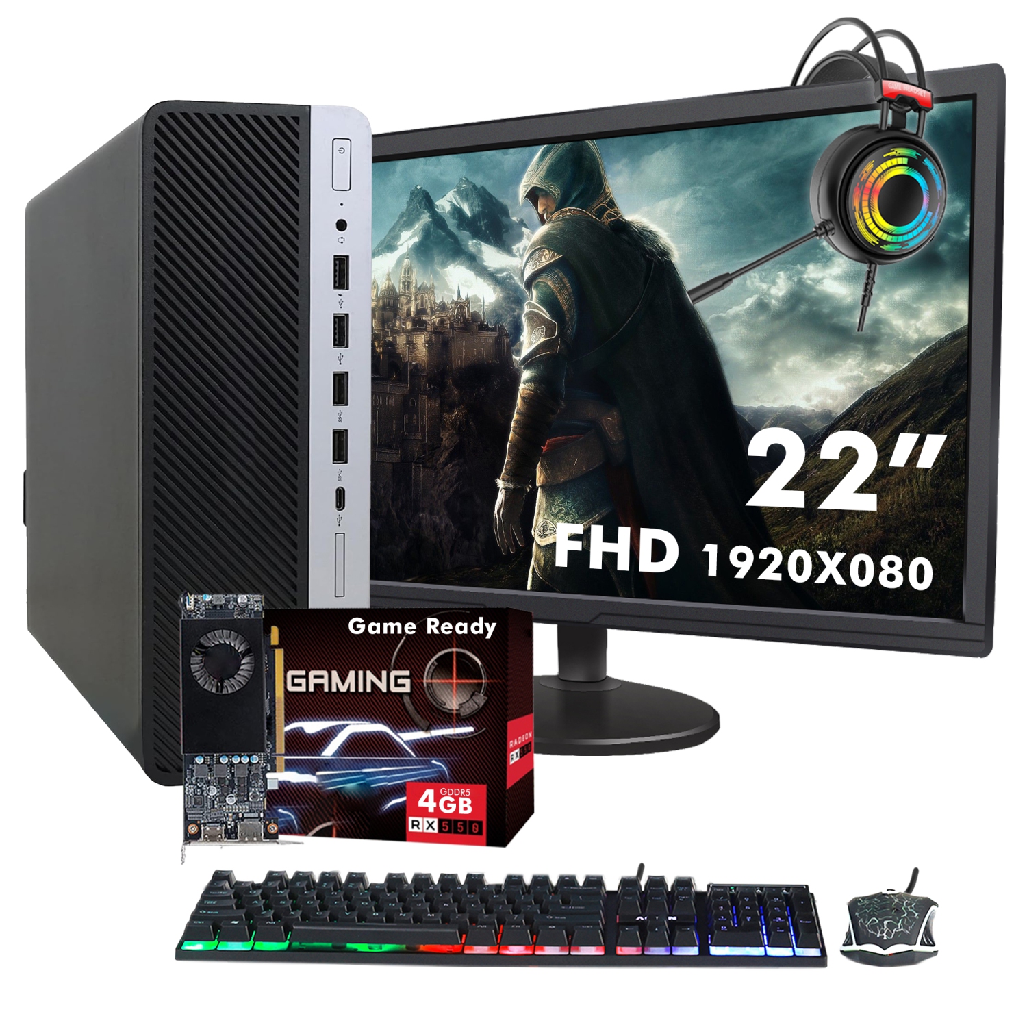 Refurbished HP ProDesk 600 G3 SFF Desktop - New 22-inch FHD Monitor, Intel Core i7-6th Gen, 32GB RAM, 512GB SSD, RX 550, Win 10 Pro, Gaming Headset -