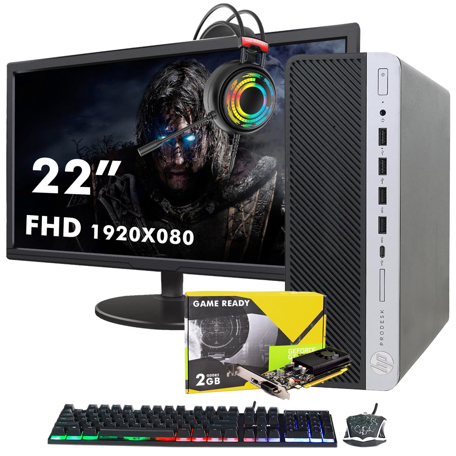 Refurbished HP ProDesk 600 G3 SFF Desktop - New 22-inch FHD Monitor, Intel Core i5-6th Gen, 16GB RAM, 1TB SSD, GT 1030, Win 10 Pro, Gaming Headset -