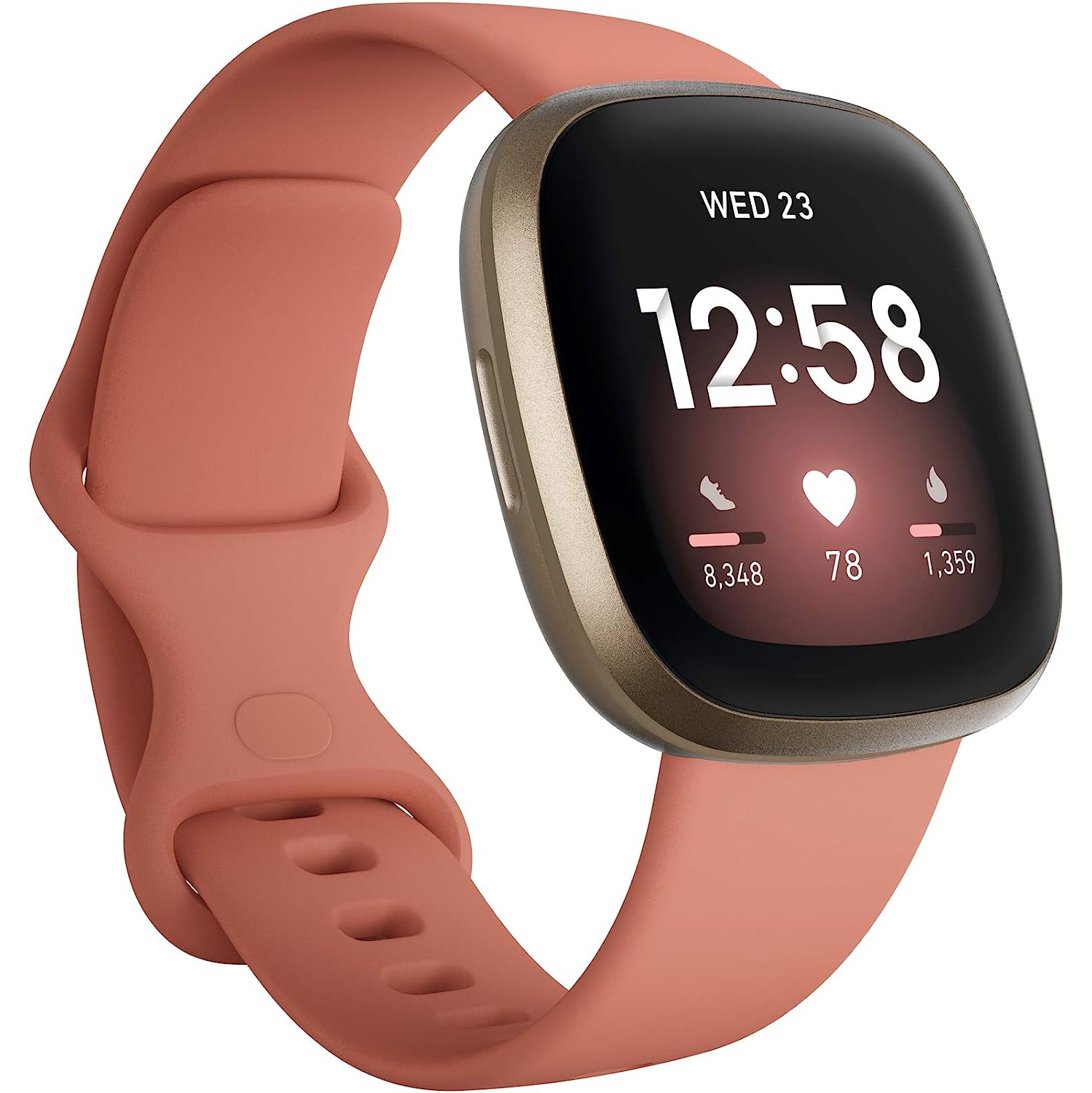 Refurbished(Excellent)-Fitbit Versa 3 Health & Fitness Smartwatch with GPS (Soft Gold/Pink Clay)