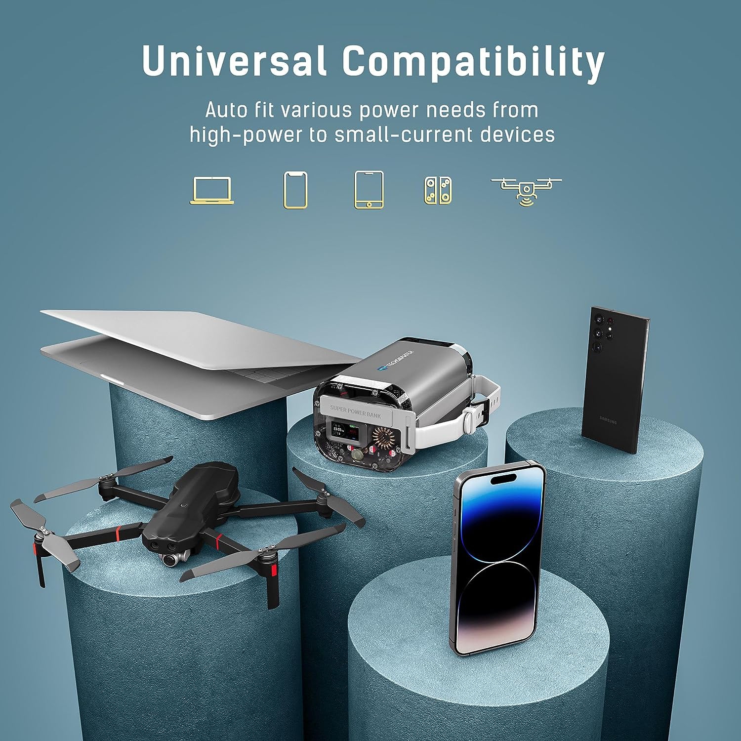 TECHSMARTER 40000mah Rugged & IP67 Waterproof 100W USB-C PD Laptop Power Bank with Samsung Super Fast Charging & Flashlight, Portable Charger Station