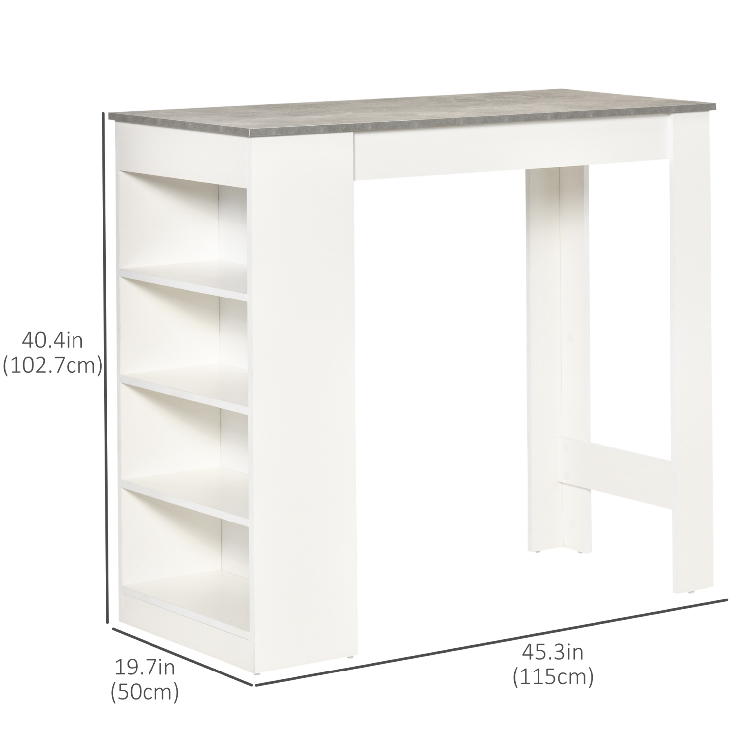 HOMCOM Bar Table, High Top Pub Table with 4 Storage Shelves, Modern Bar Height Table for Home Bar, Kitchen, Grey