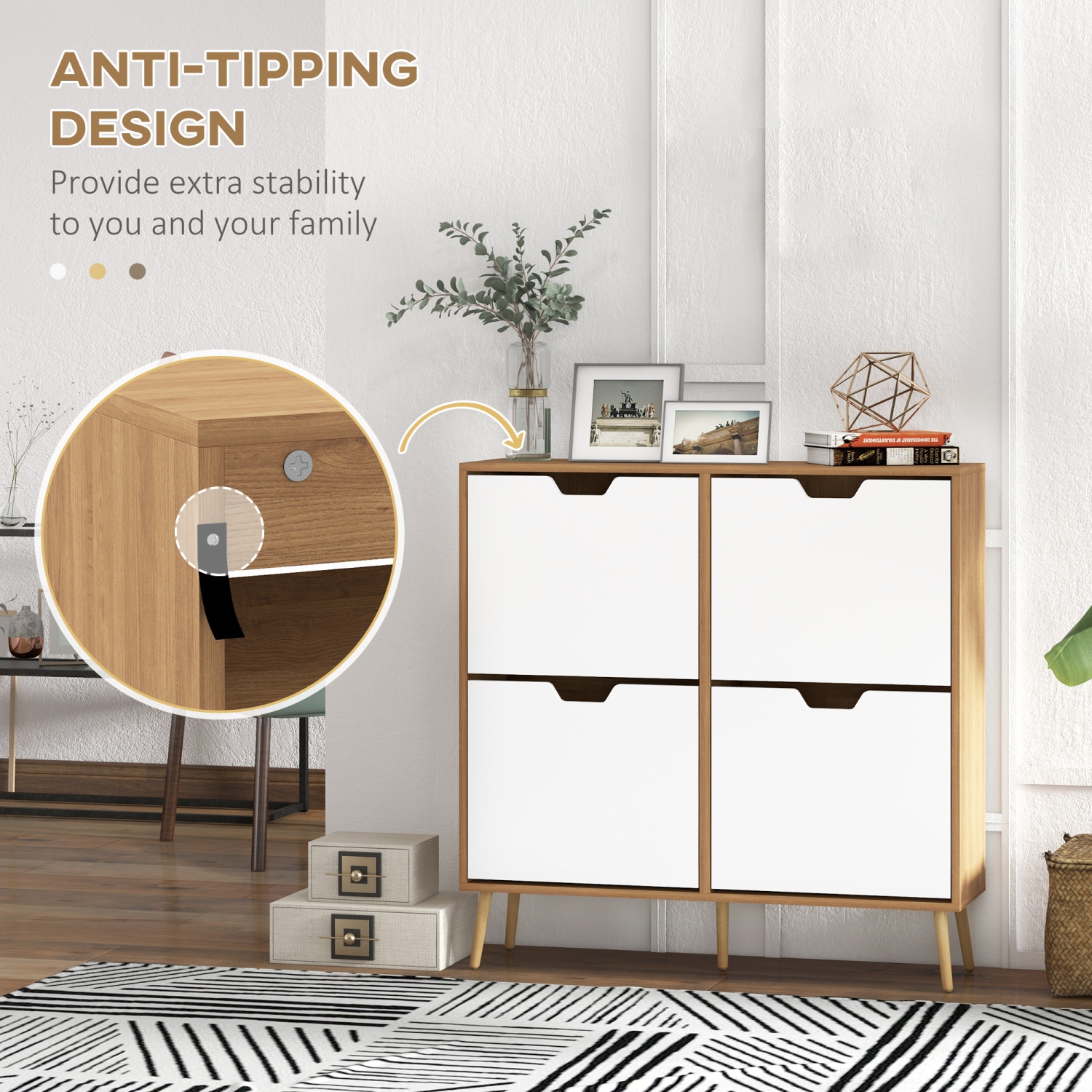 HOMCOM Shoe Cabinet with 4 Flip Drawers and Adjustable Shelf, Shoe Storage Cabinet for Entryway, Hallway, Holds 8-16 Pairs of Shoes, Natural