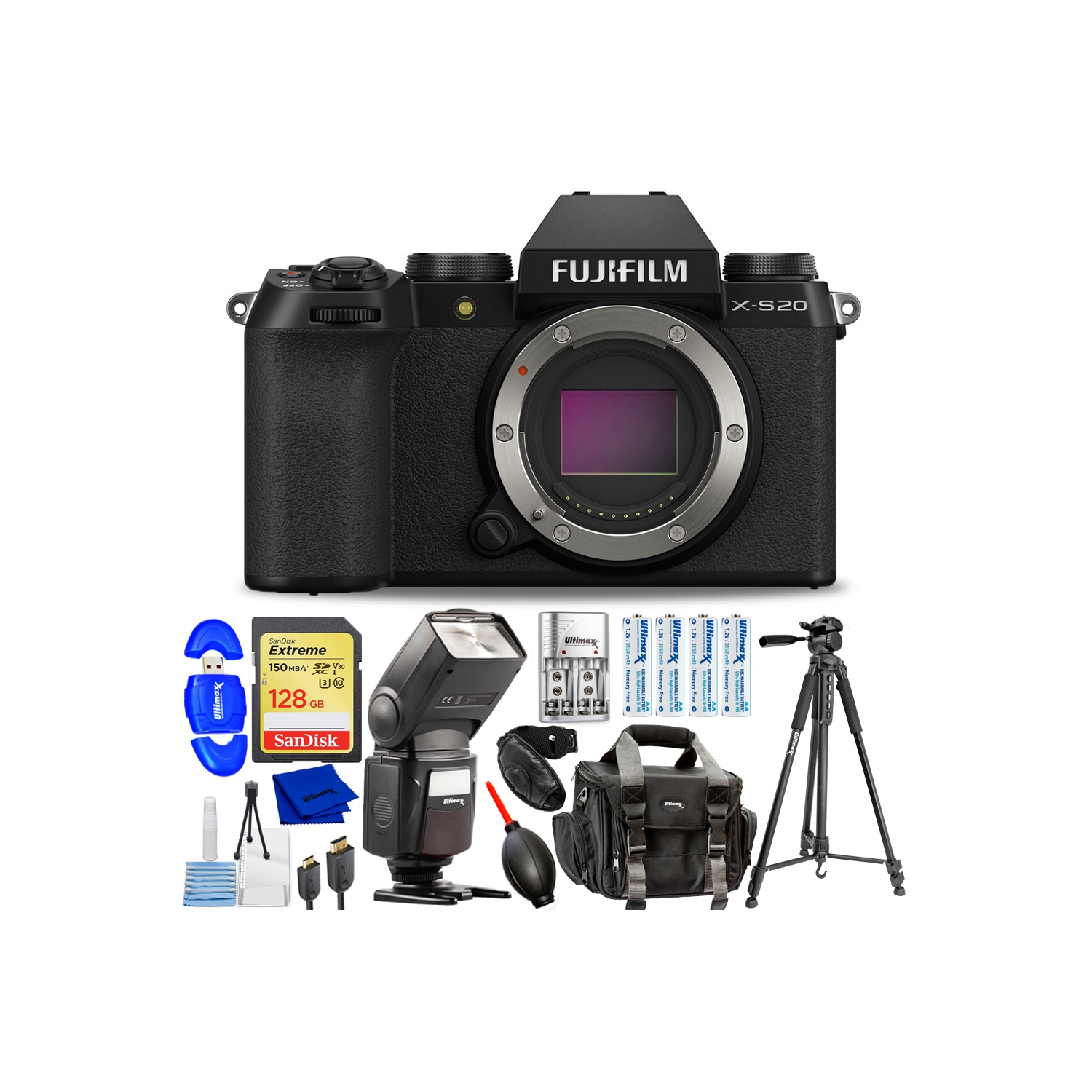 FUJIFILM X-S20 Mirrorless Camera (Body, Black) 16781852 - 12PC Accessory Bundle
