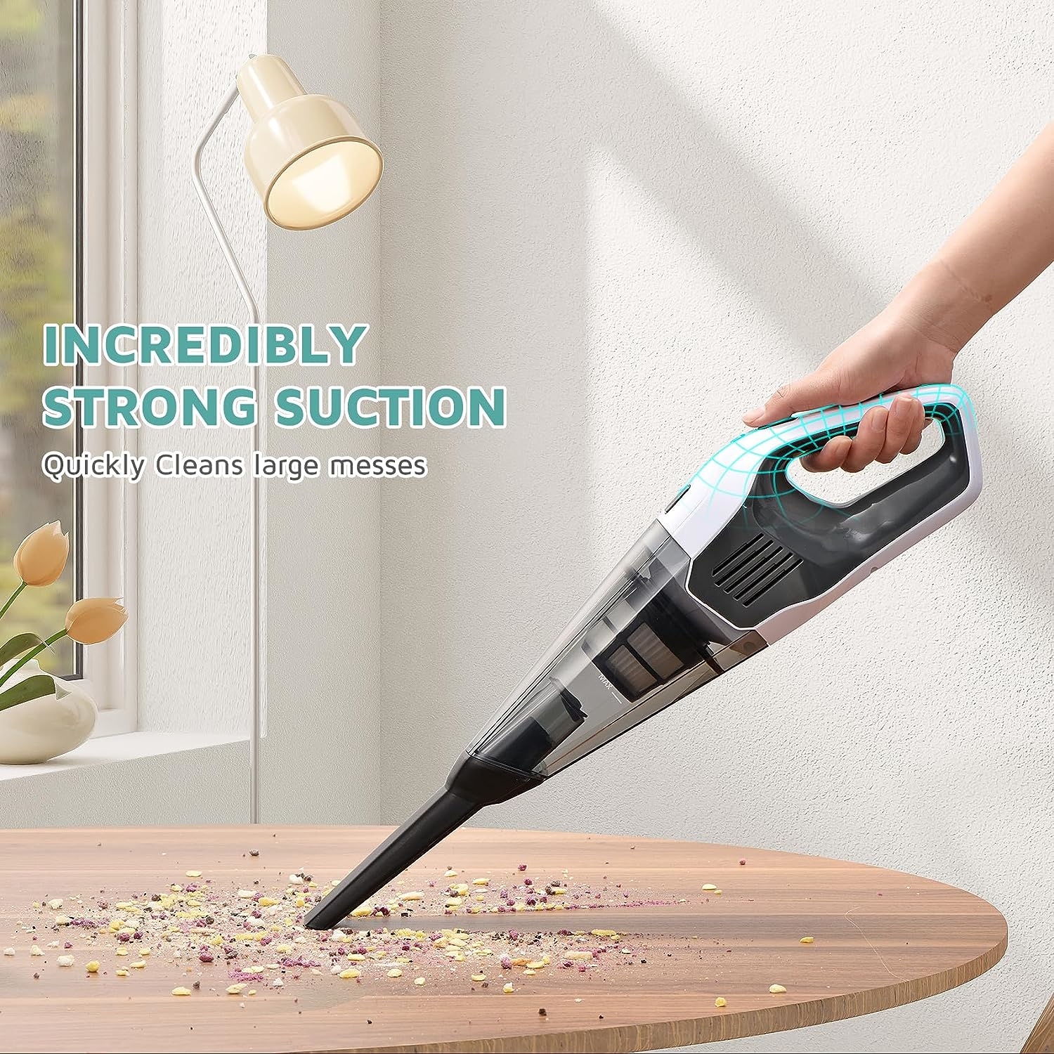 Handheld Vacuum, Car Vacuum Cleaner Cordless, 8000Pa Strong Suction  Portable Hand Held Vacum with 25-30Mins Long Runtime Rechargeable Battery