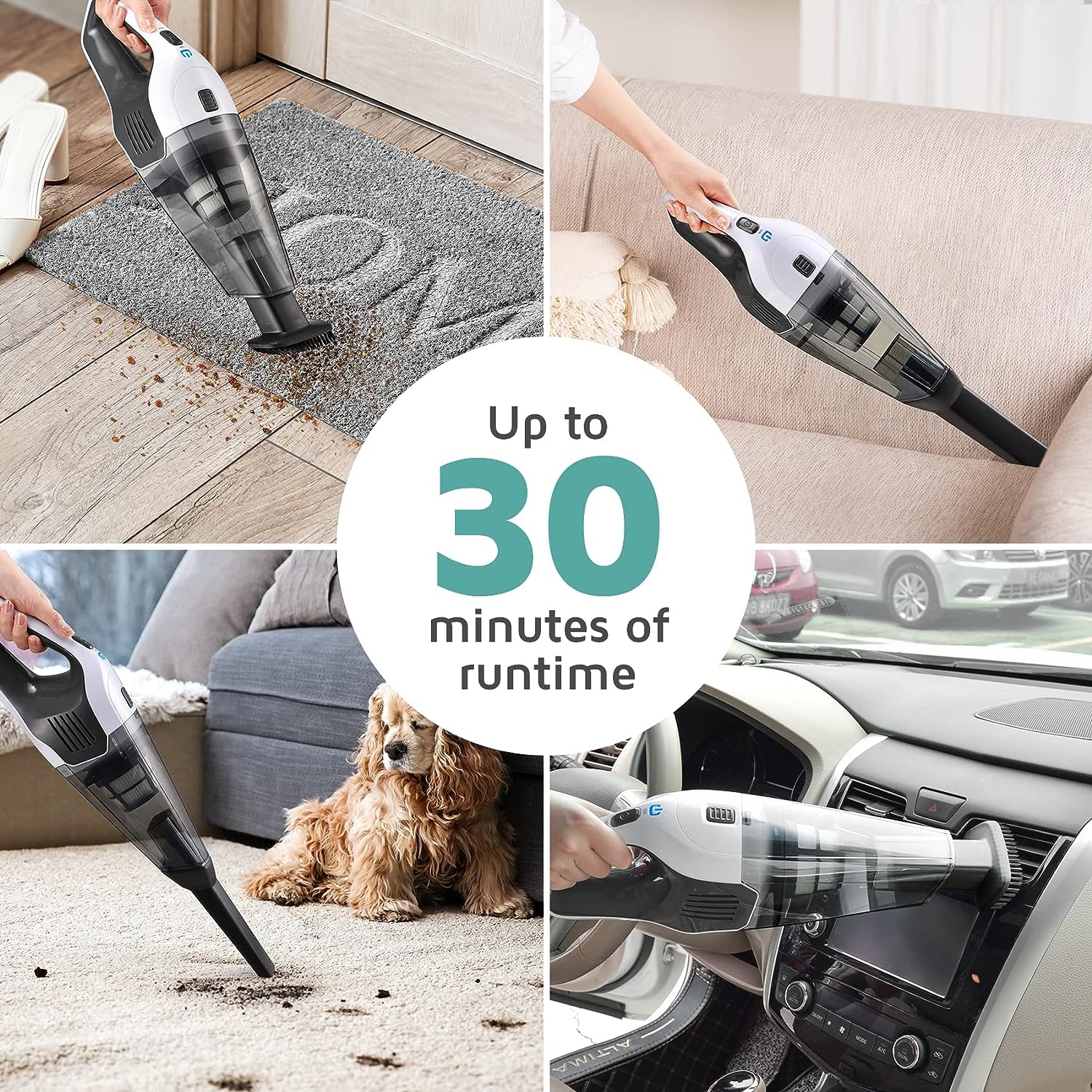 NIERBO Handheld Vacuum Cleaner, 8000Pa Strong Suction Portable Hand Vacum Cordless with 25-30Mins Long Runtime Rechargeable Battery Lightweight for