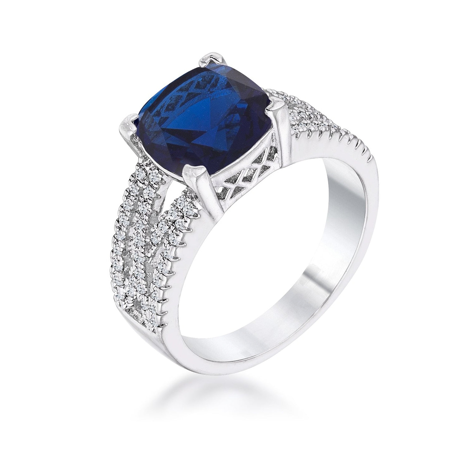 3ct Elegant Silvertone Criss-Cross Sapphire Blue CZ Engagement Ring