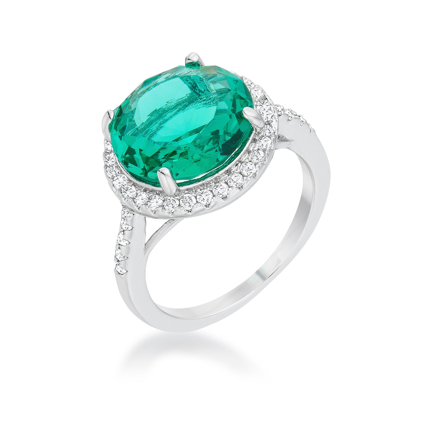 Bague classique Emie 7,3ct, rhodium, zircon bleu et vert
