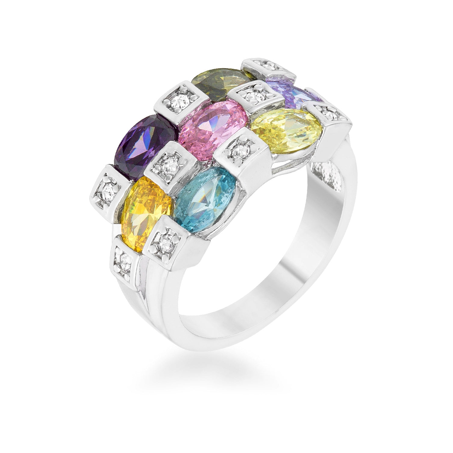 Mina 3.1ct Multicolor CZ Rhodium Cocktail Ring
