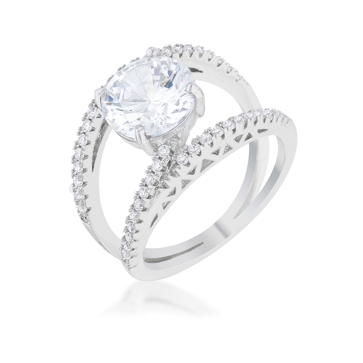 Bague contemporaine en rhodium CZ transparent 3ct de Girana