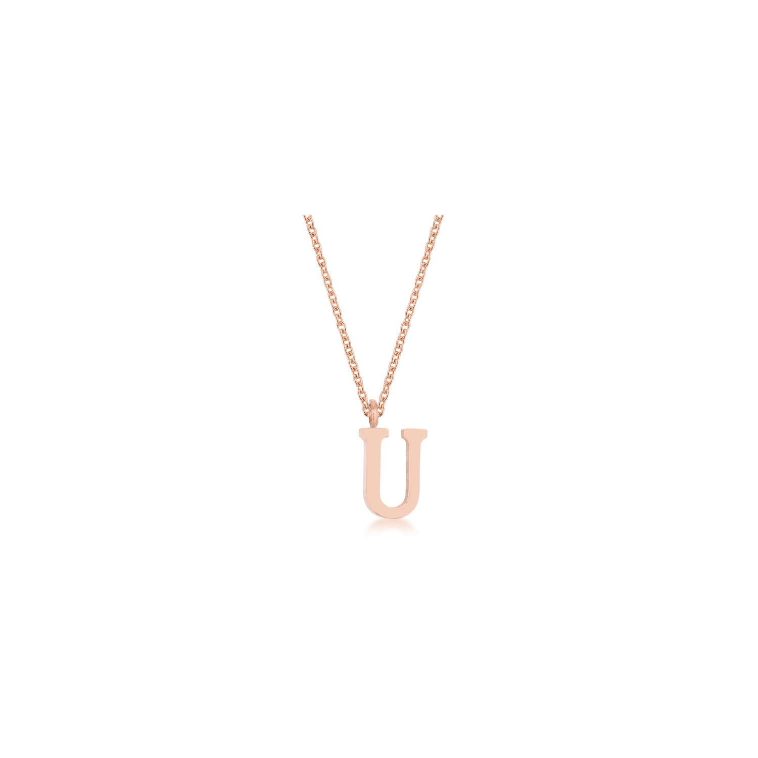 Elaina Rose Gold Stainless Steel U Initial Necklace