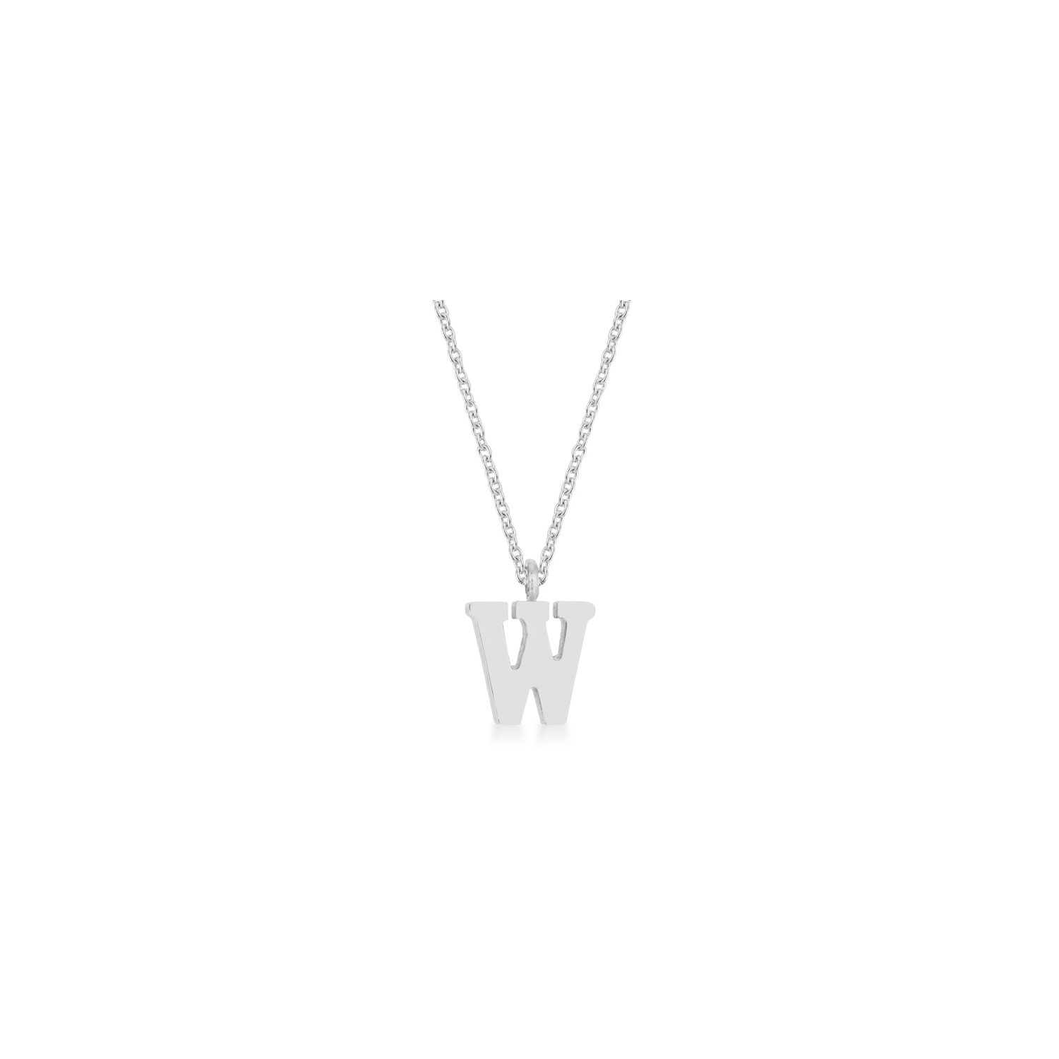 Elaina Rhodium Stainless Steel W Initial Necklace