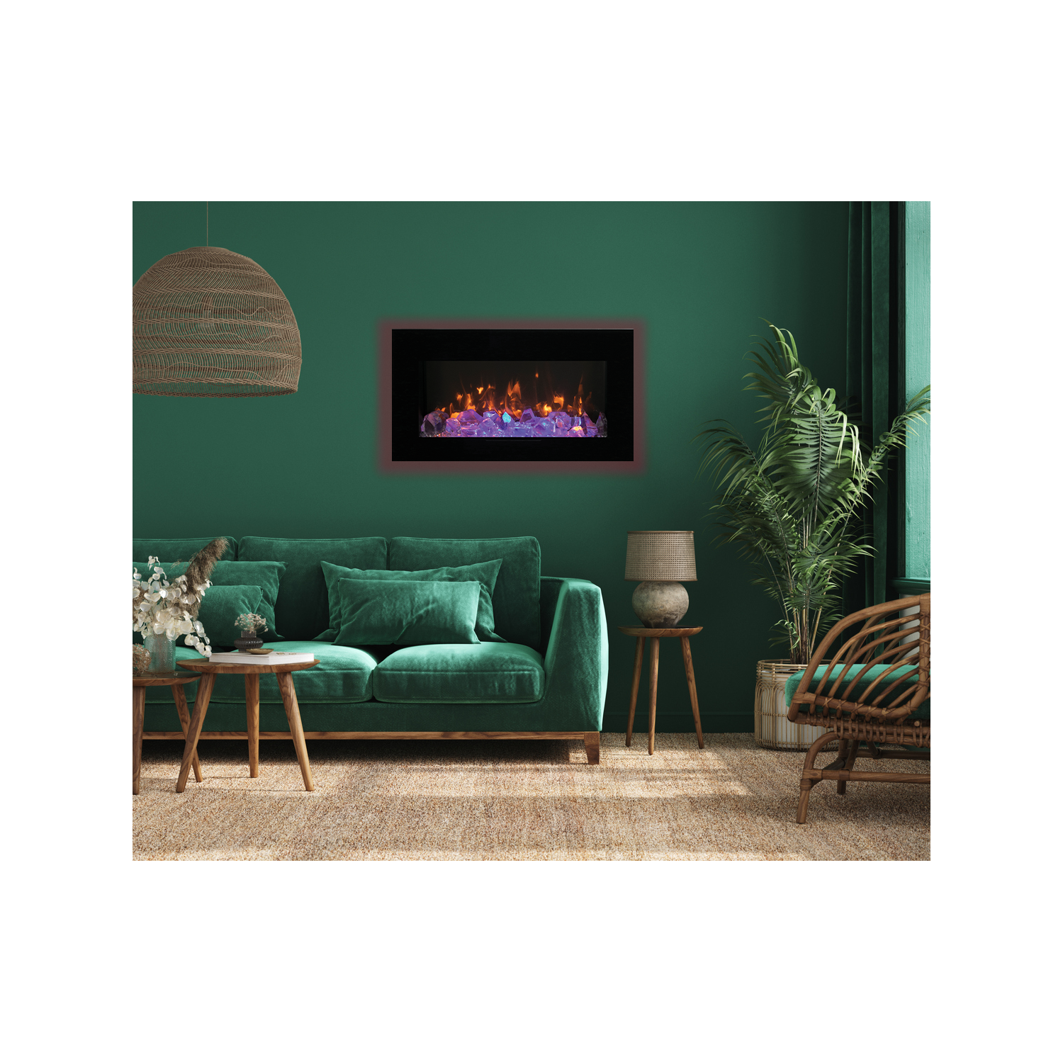 Sierra Flame WM-FML-40-OOB-1 – 40″ - remis à neuf - foyer électrique avec cadre et recouvrement en acier noir