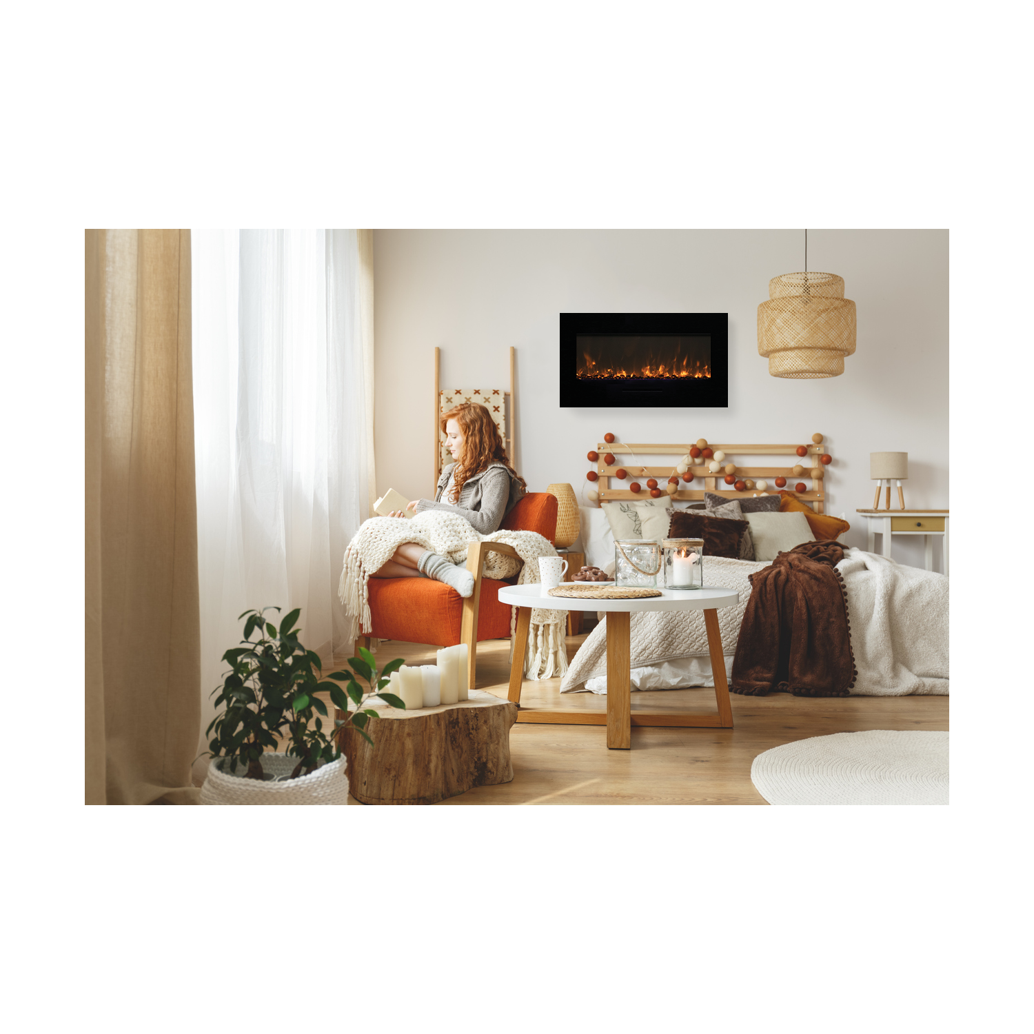 Sierra Flame WM-FML-40-OOB-1 – 40″ - remis à neuf - foyer électrique avec cadre et recouvrement en acier noir