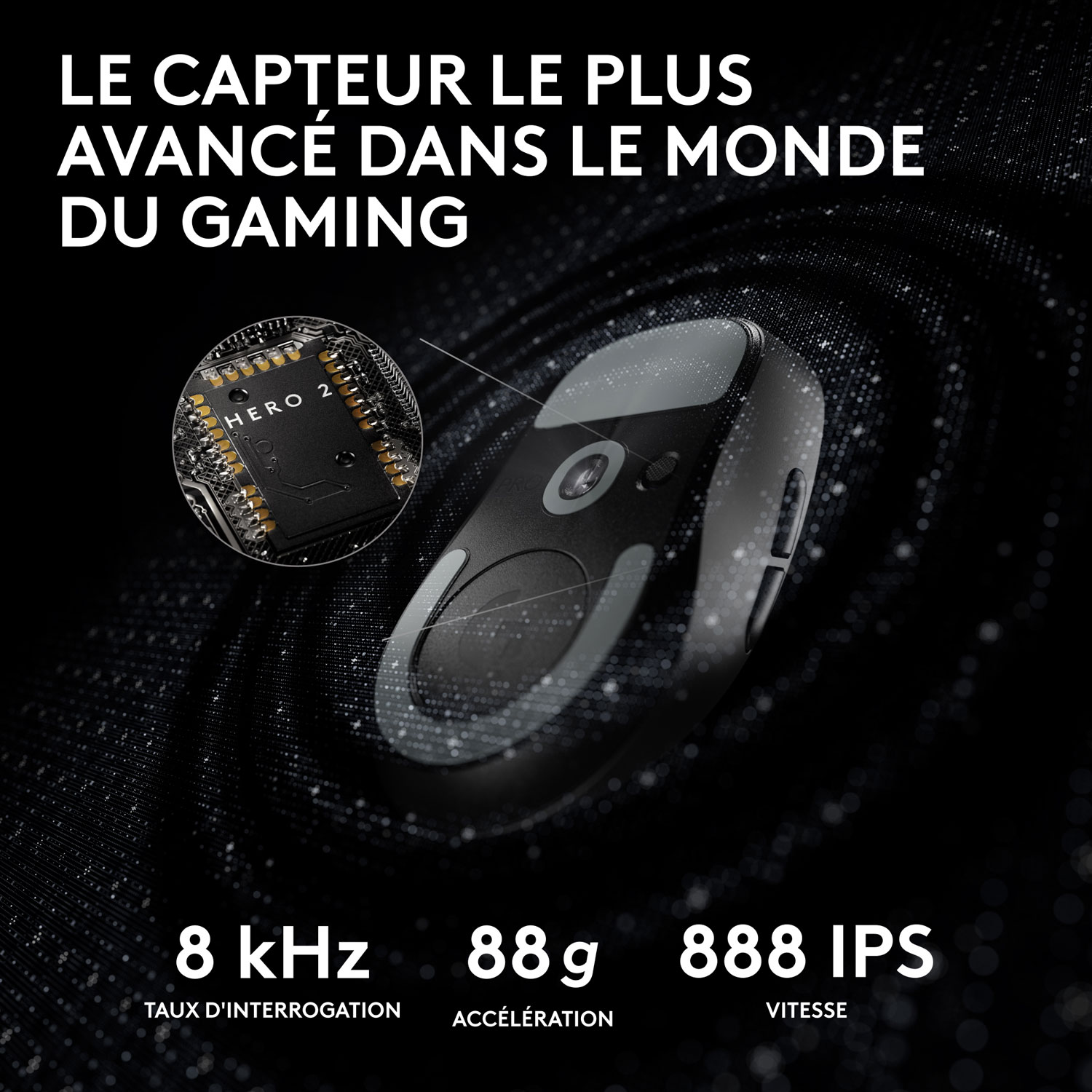 Souris de jeu sans fil à capteur HERO 2 calibre professionnel 60 g de 44 000 ppp taux d'interrogation 8 kHz G PRO X Superlight 2 de Logitech - Noir