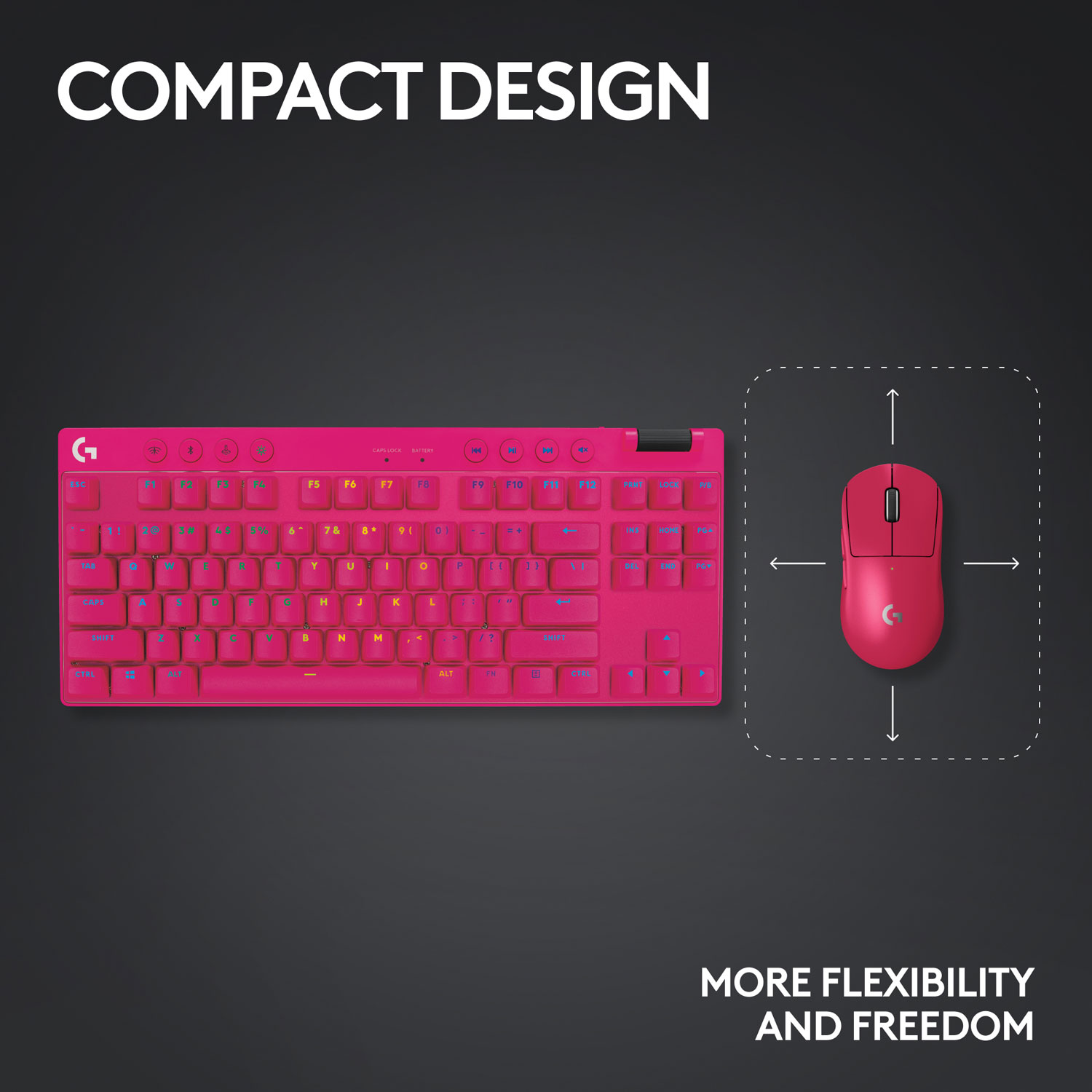 Clavier de jeu mécanique rétroéclairé Bluetooth à touches tactiles sans pavé numérique G PRO X LIGHTSPEED de Logitech - Magenta - Anglais -