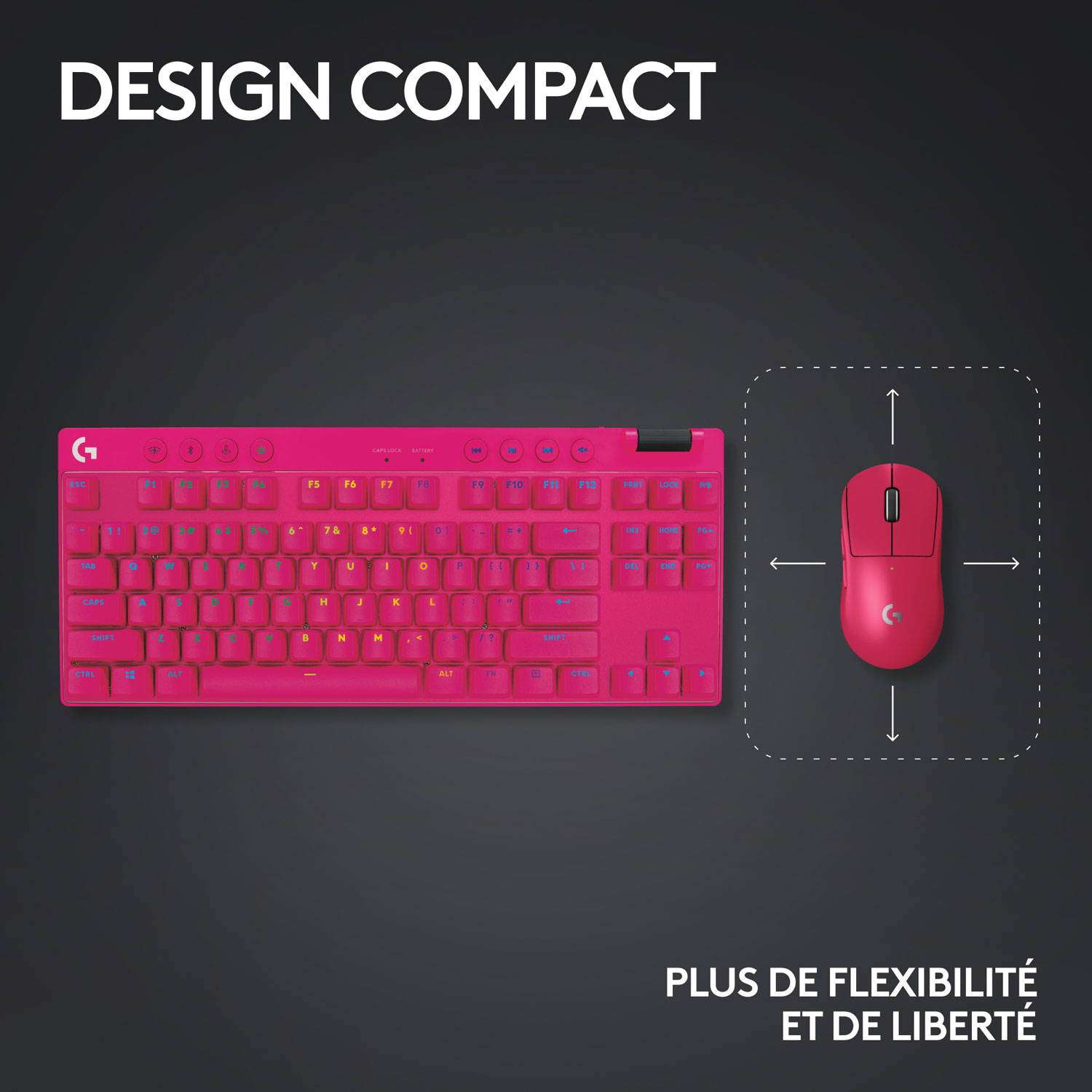 Clavier de jeu mécanique rétroéclairé Bluetooth à touches tactiles sans pavé numérique G PRO X LIGHTSPEED de Logitech - Magenta - Anglais -