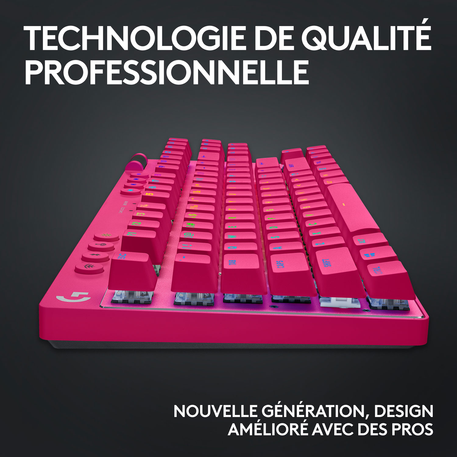 Clavier de jeu mécanique rétroéclairé Bluetooth à touches tactiles sans pavé numérique G PRO X LIGHTSPEED de Logitech - Magenta - Anglais -