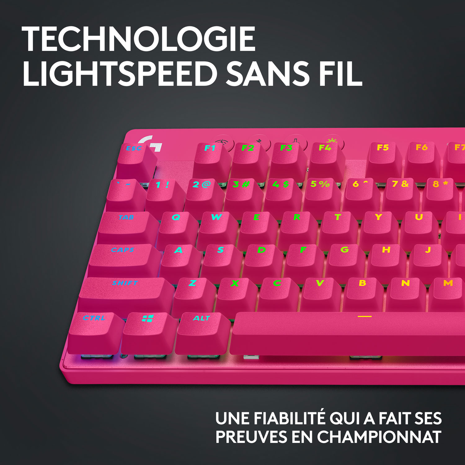 Clavier de jeu mécanique rétroéclairé Bluetooth à touches tactiles sans pavé numérique G PRO X LIGHTSPEED de Logitech - Magenta - Anglais -