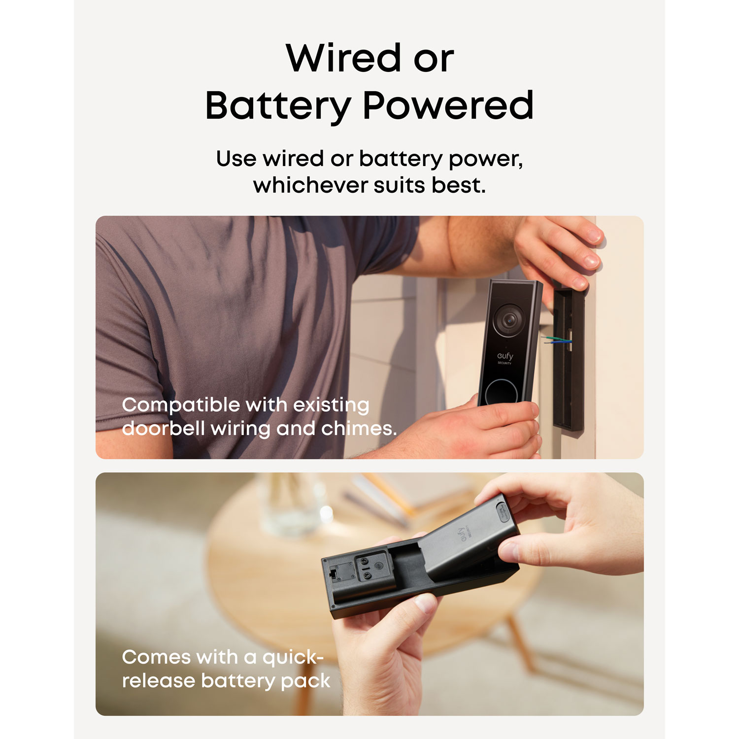 Sonnette vidéo Wi-Fi à deux caméras 2K avec carillon E340 d'eufy - Noir/Blanc