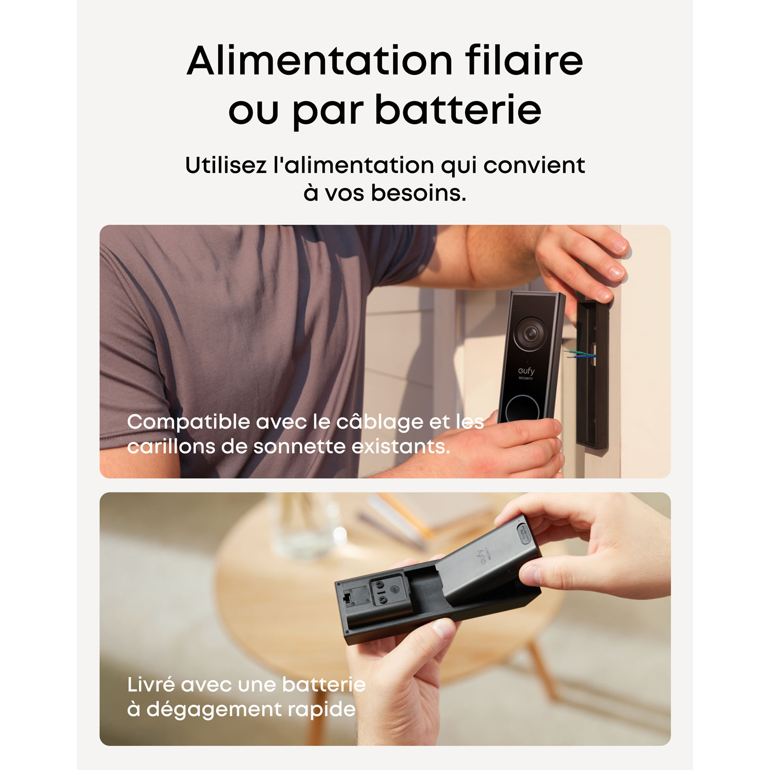 Sonnette vidéo Wi-Fi à deux caméras 2K avec carillon E340 d'eufy - Noir/Blanc