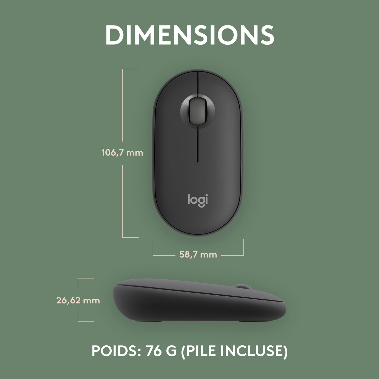 Souris optique Bluetooth de 4000 ppp Pebble 2 M350s de Logitech - Graphite tonal