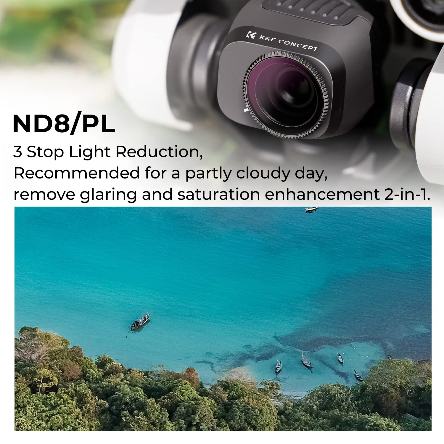 Concept Filtre ND8/PL compatible avec les filtres étanches polarisants à densité neutre 2-en-1 Mini 3 Pro/Mini 3 de DJI pour objectif de caméra de