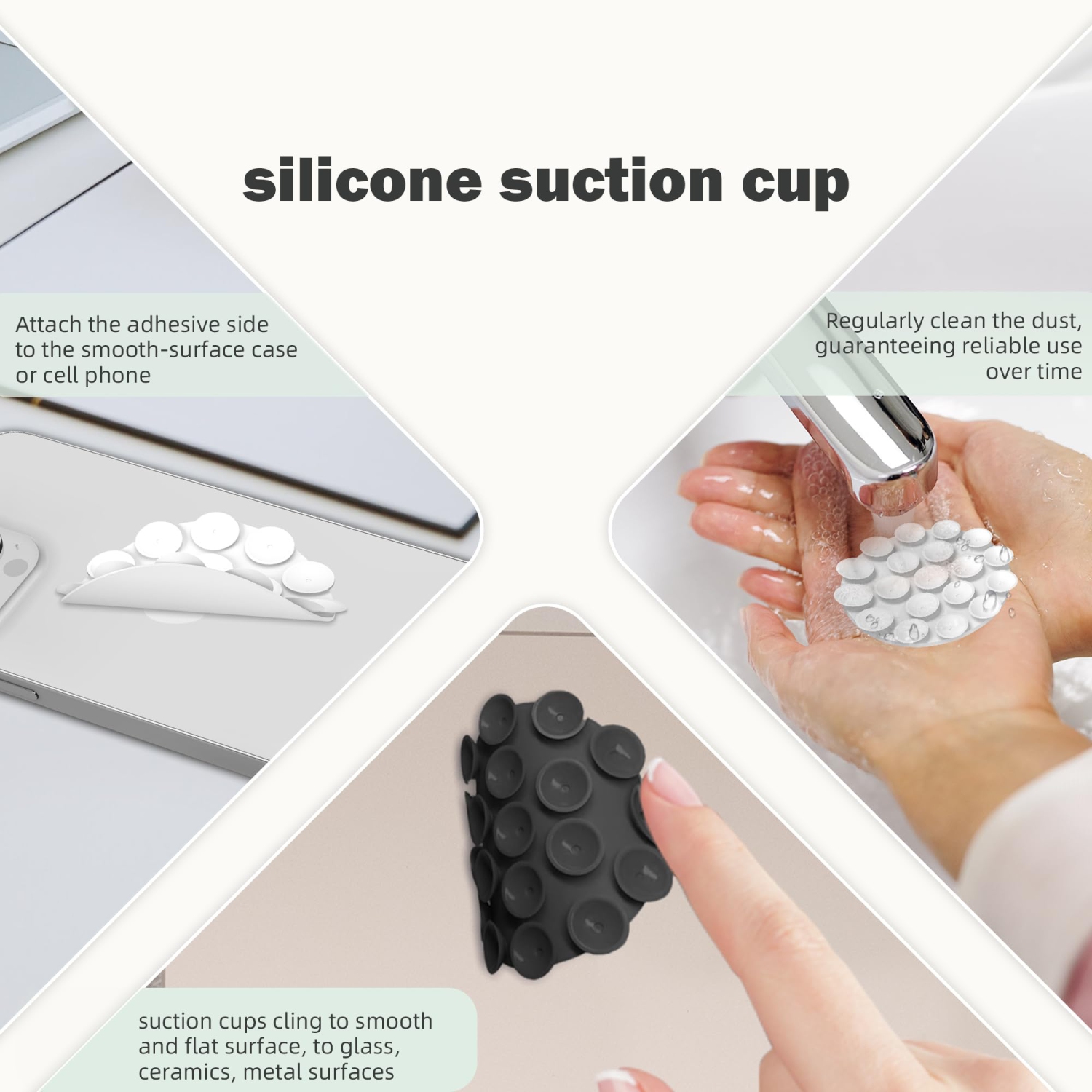 (4 in 1) Silicone Suction Cups Phone Case Adhesive Mount Compatible for All iPhone and Android Cellphones, Strong Adhesion Holder for Selfies and