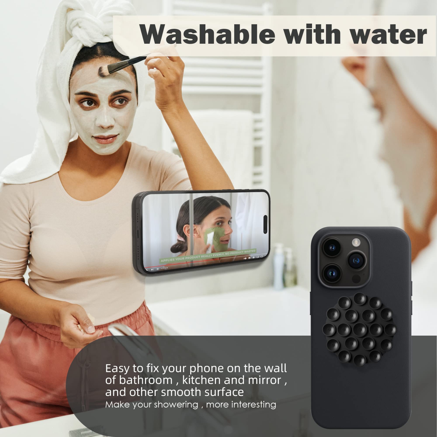 (4 in 1) Silicone Suction Cups Phone Case Adhesive Mount Compatible for All iPhone and Android Cellphones, Strong Adhesion Holder for Selfies and