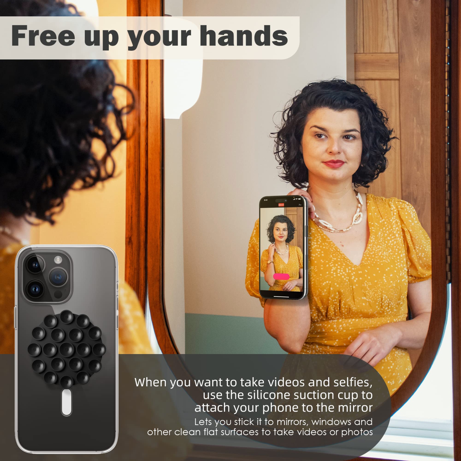 (4 in 1) Silicone Suction Cups Phone Case Adhesive Mount Compatible for All iPhone and Android Cellphones, Strong Adhesion Holder for Selfies and