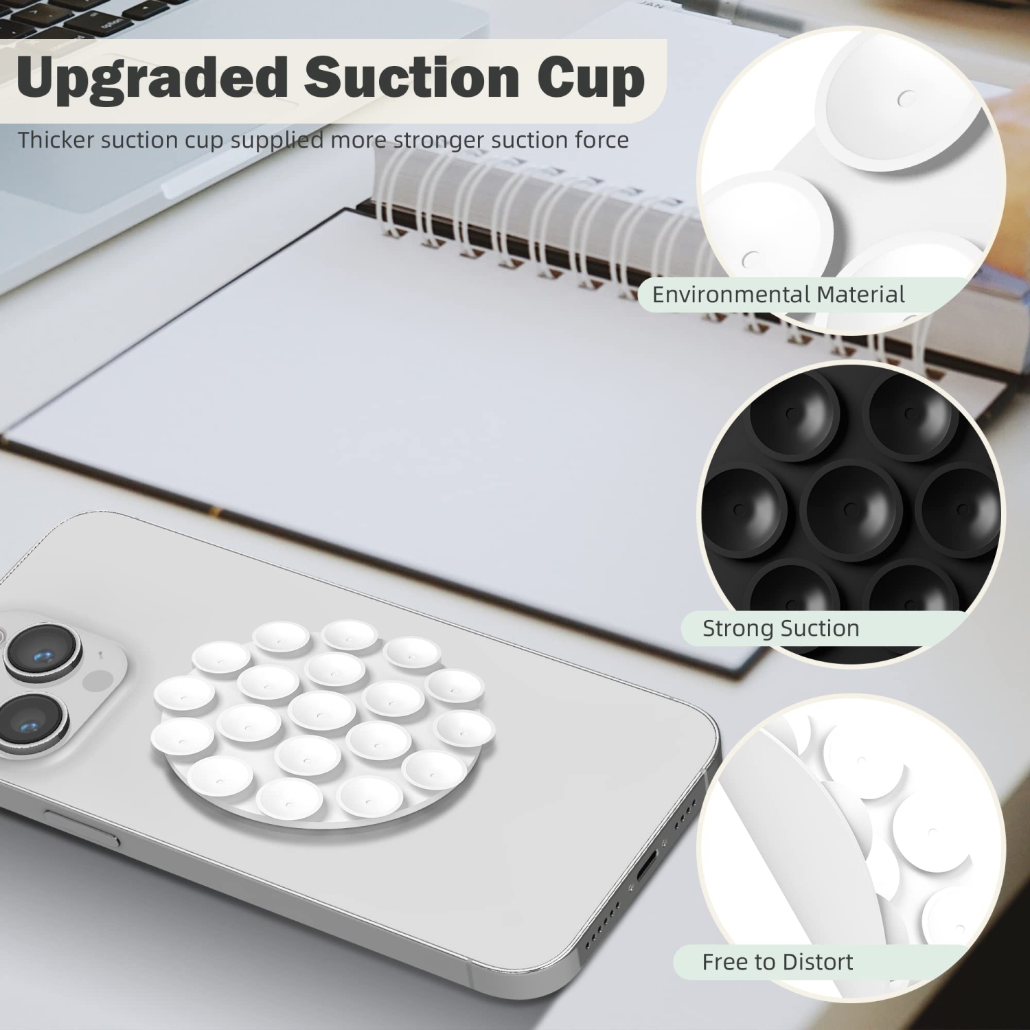 (4 in 1) Silicone Suction Cups Phone Case Adhesive Mount Compatible for All iPhone and Android Cellphones, Strong Adhesion Holder for Selfies and