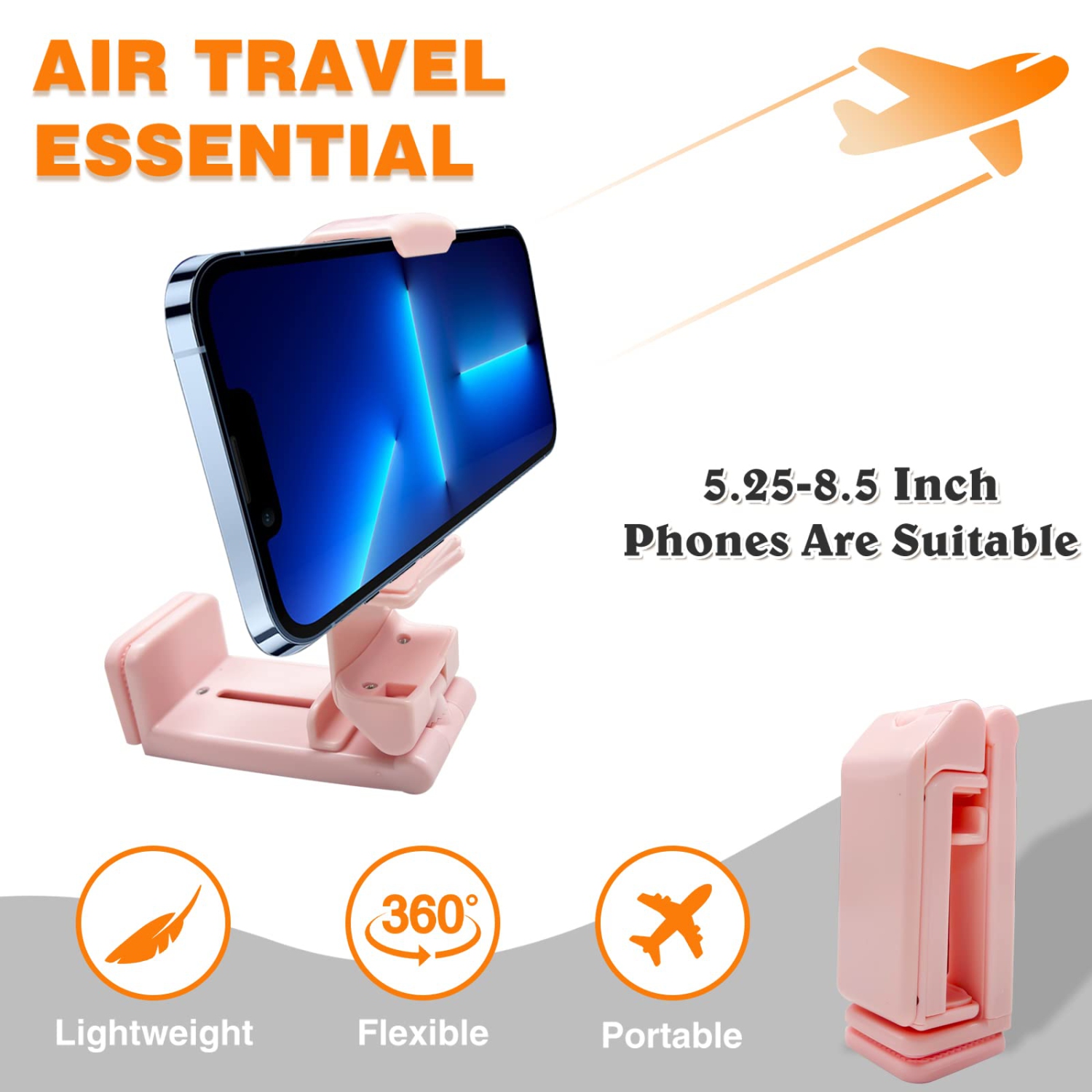 Pink Airplane Phone Holder Flight Stand Travel Essential Accessory Foldable Portable Phone Stand Desk Bed Compatible with iPhone 13 Pro Max Airplane