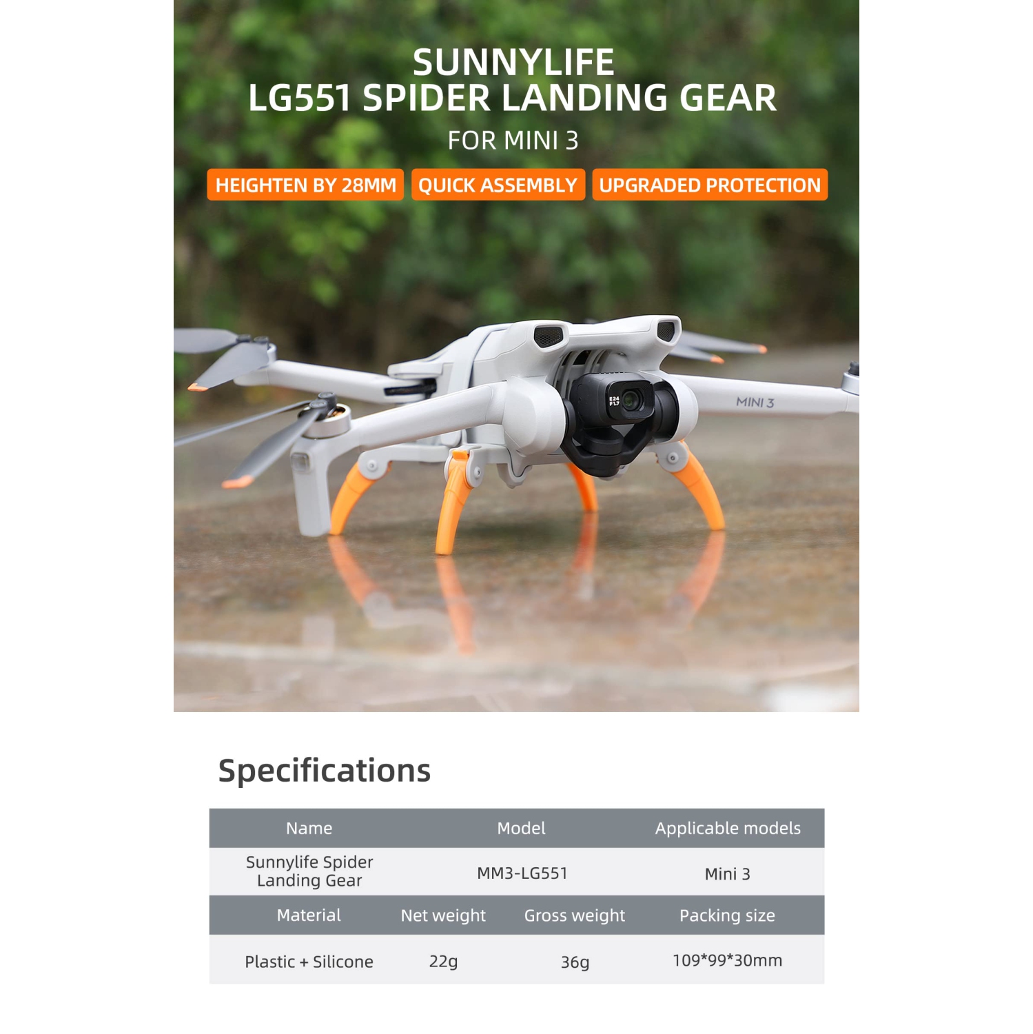 Train d'atterrissage pour DJI Mini 3, trousse d'extension pliable à pattes d'araignée pour accessoires de drone Mini3 de DJI seulement offert pour le