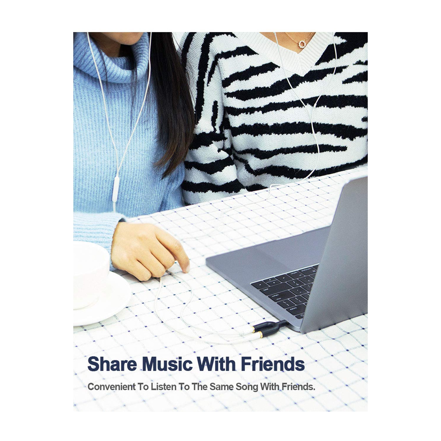 Headphone Splitter, 3.5mm Aux Stereo Y Jack Splitter U Shape Male to 2 Female, Compatible with Headphone, Smartphone, Suitable for iPod, Tablets, MP3