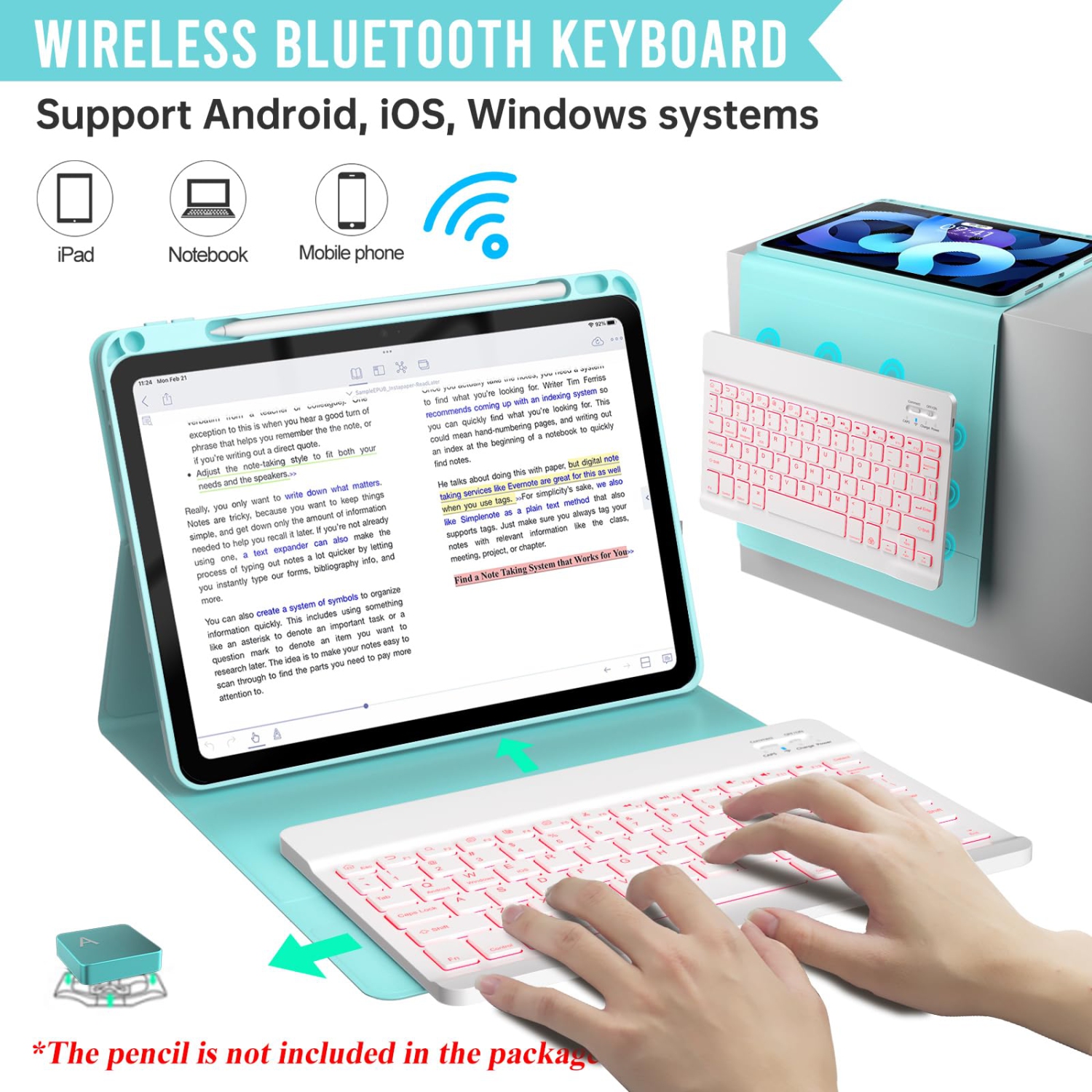 iPad 10.9 Air 5th 4th Generation Keyboard Case,Pro 11 1st/2nd/3rd/4th,360° Rotatable Magnetic Case with Pencil Holder,7 Color Backlit Wireless