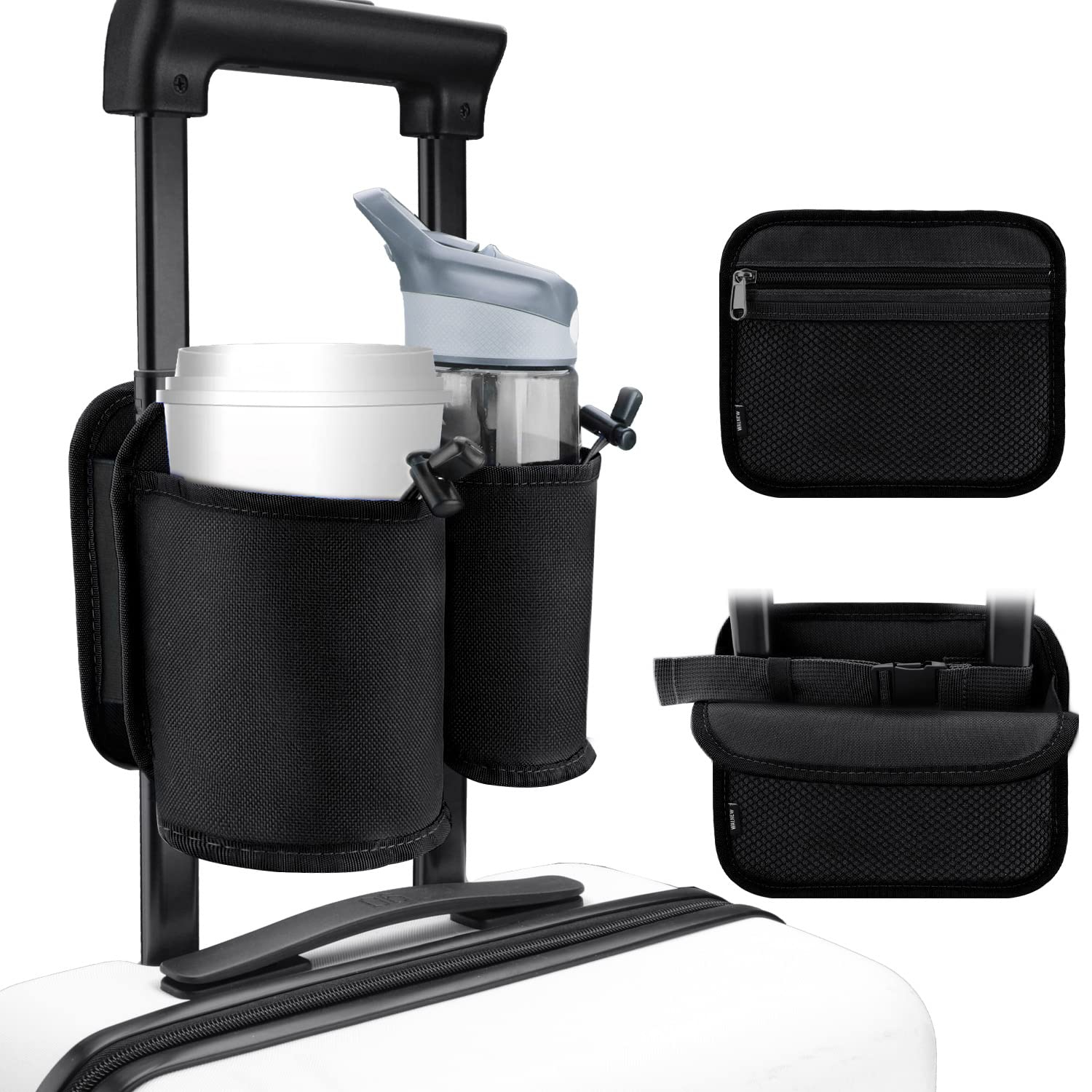 Luggage Travel Cup Holders Fits Roll on Suitcase Handles Attachment Drinks Carrier for Drink Beverages Coffee Mugs Travel Essential Flight Attendant