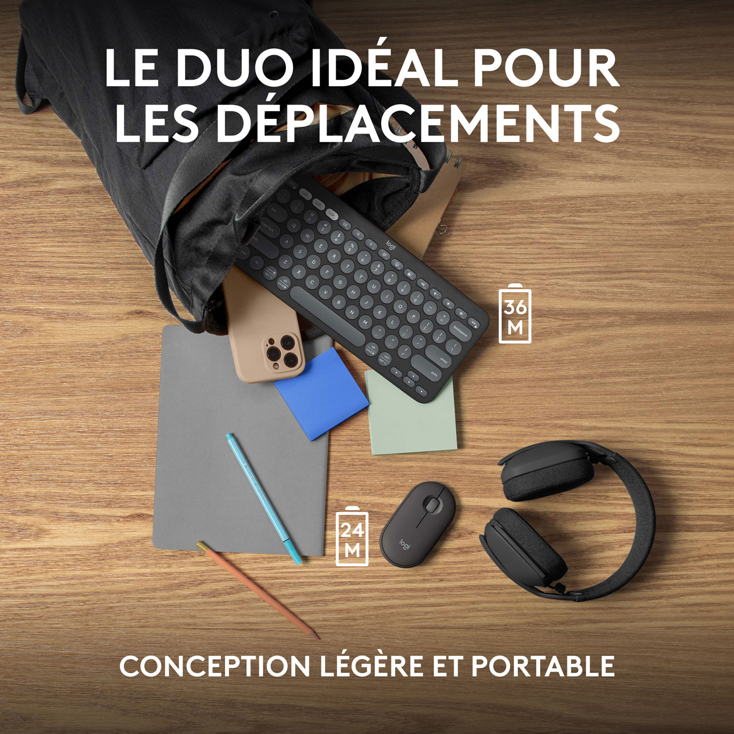 Ensemble avec souris optique et clavier ergonomique Bluetooth Pebble 2 de Logitech - Noir - Anglais