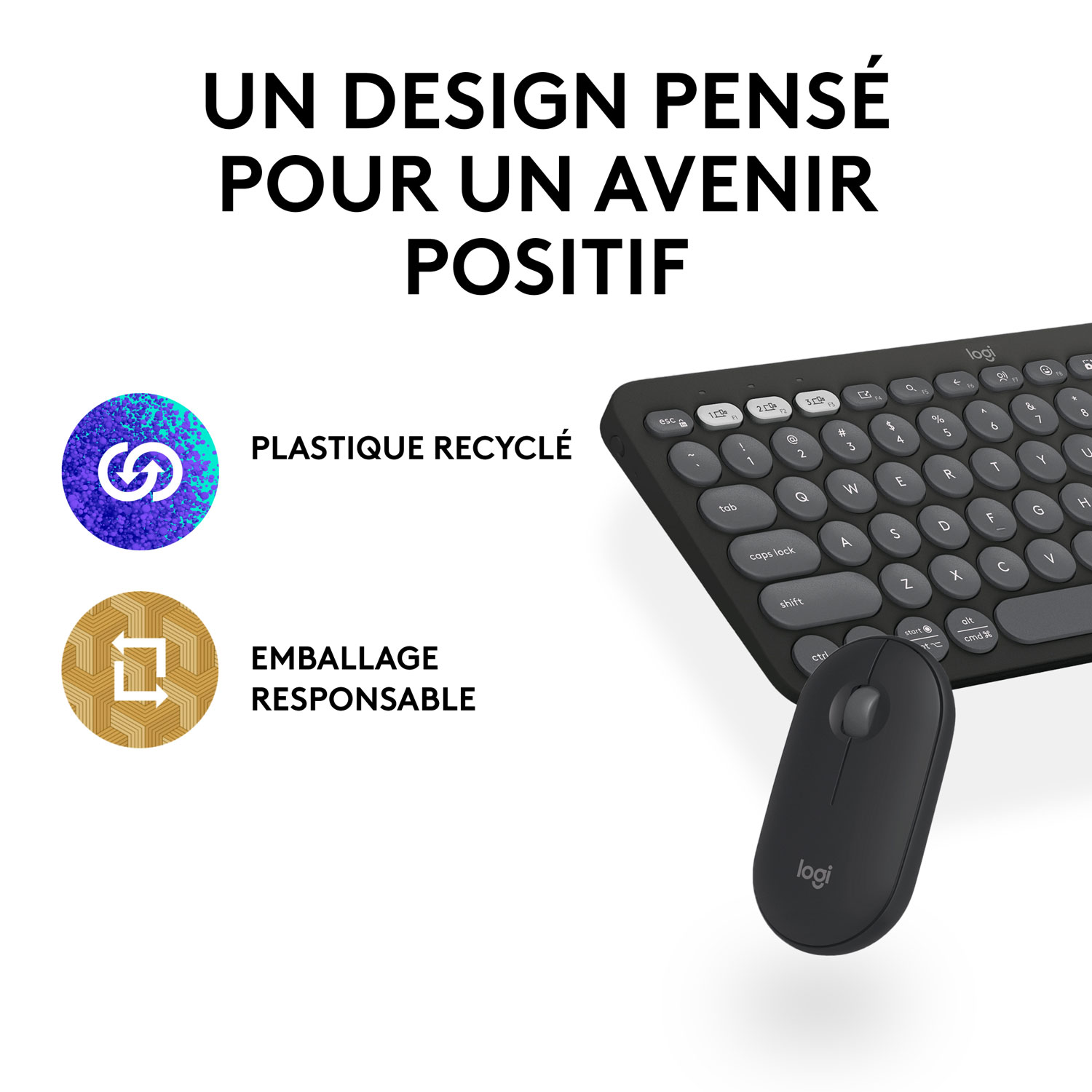 Ensemble avec souris optique et clavier ergonomique Bluetooth Pebble 2 de Logitech - Noir - Anglais