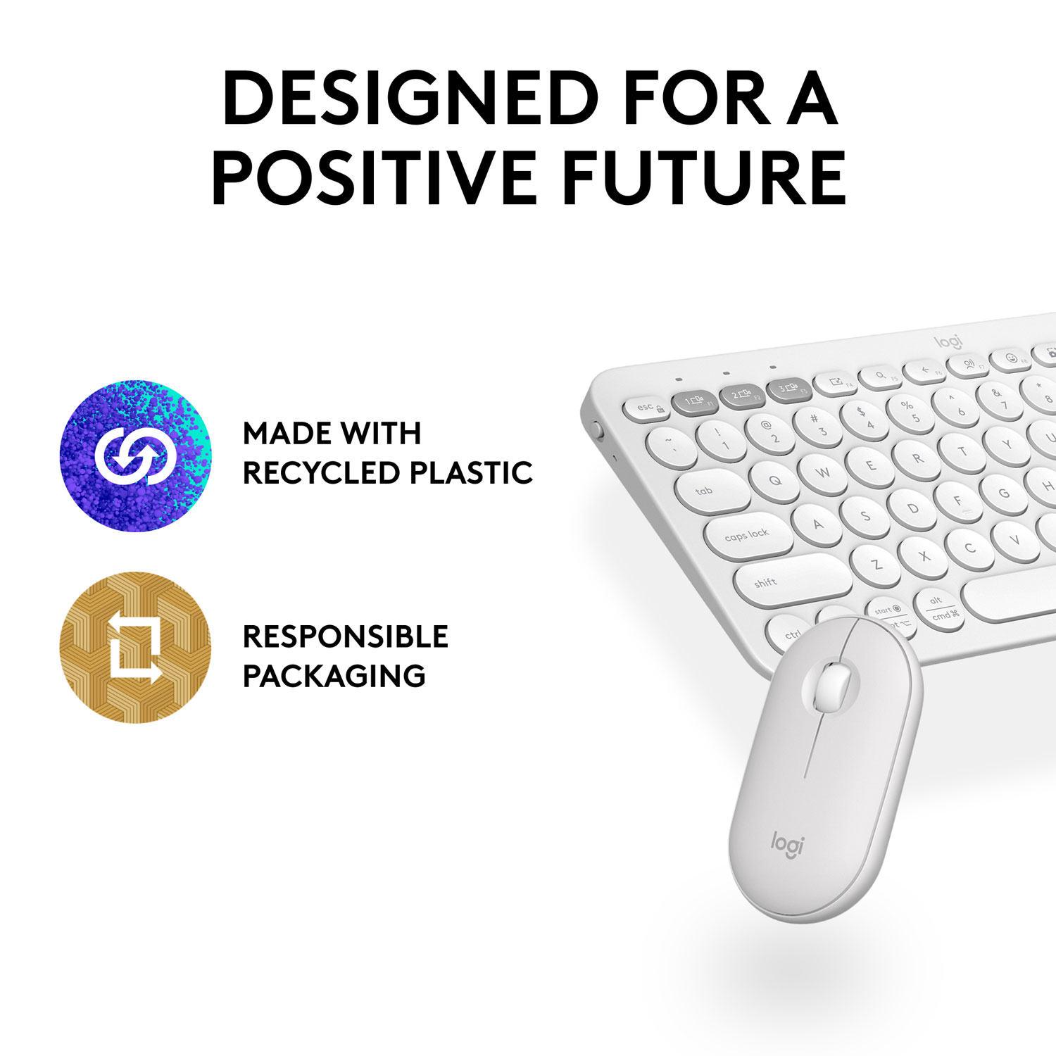 Ensemble avec souris optique et clavier ergonomique Bluetooth Pebble 2 de Logitech - Blanc - Anglais