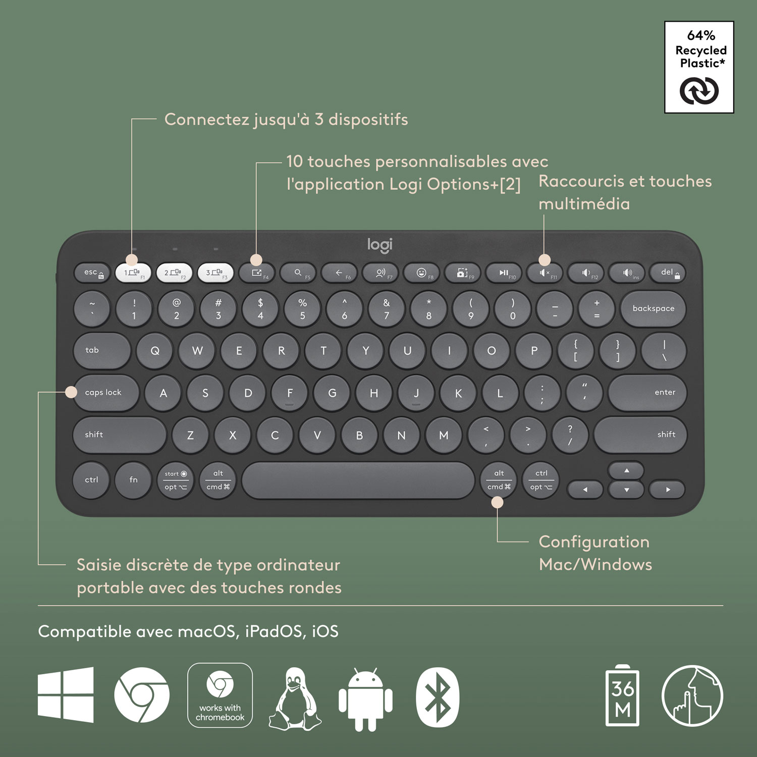 Logitech K380s Wireless Slim TKL Keyboard with Customizable Shortcuts - Tonal Graphite