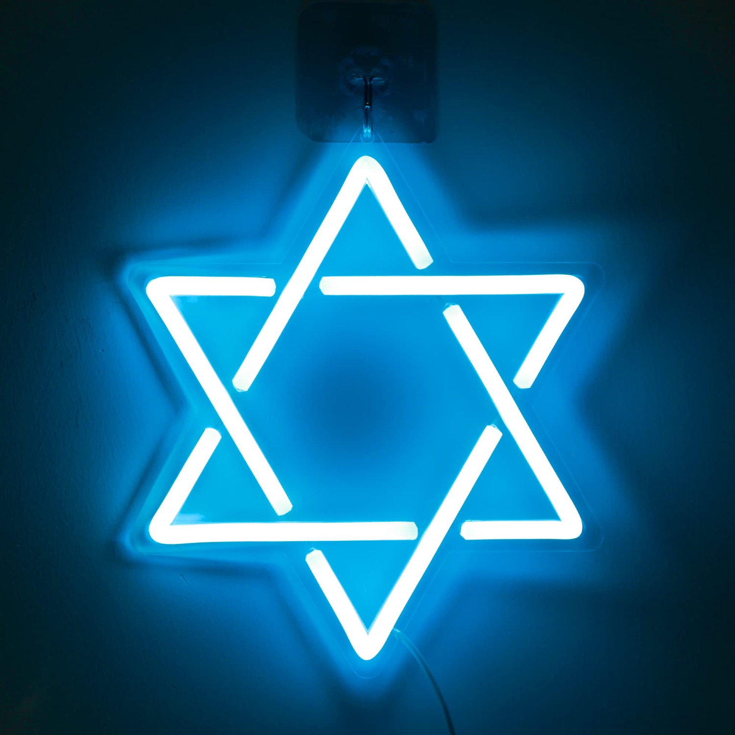 Star of David Neon Sign, Hanukkah Decorations Blue Six Pointed Star Shape Light up Acrylic with USB Powered, LED Neon Light Wall Decor for Jews