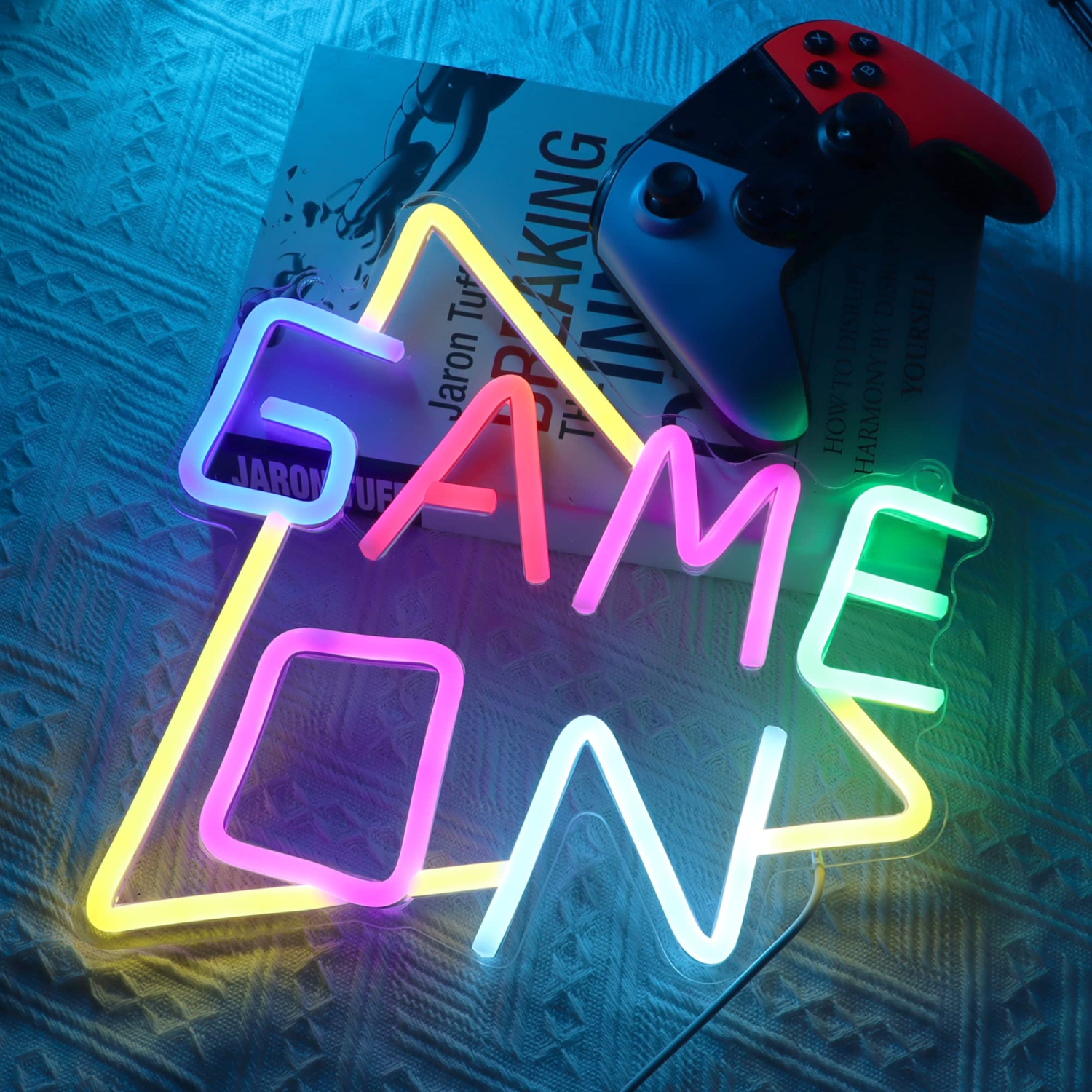 Game On Neon Signs for Gamer Room Decor, Light up Colorful LED Bedside Wall Lamps with USB Powered, Best Birthday Bedroom Creative Gifts for Boys,