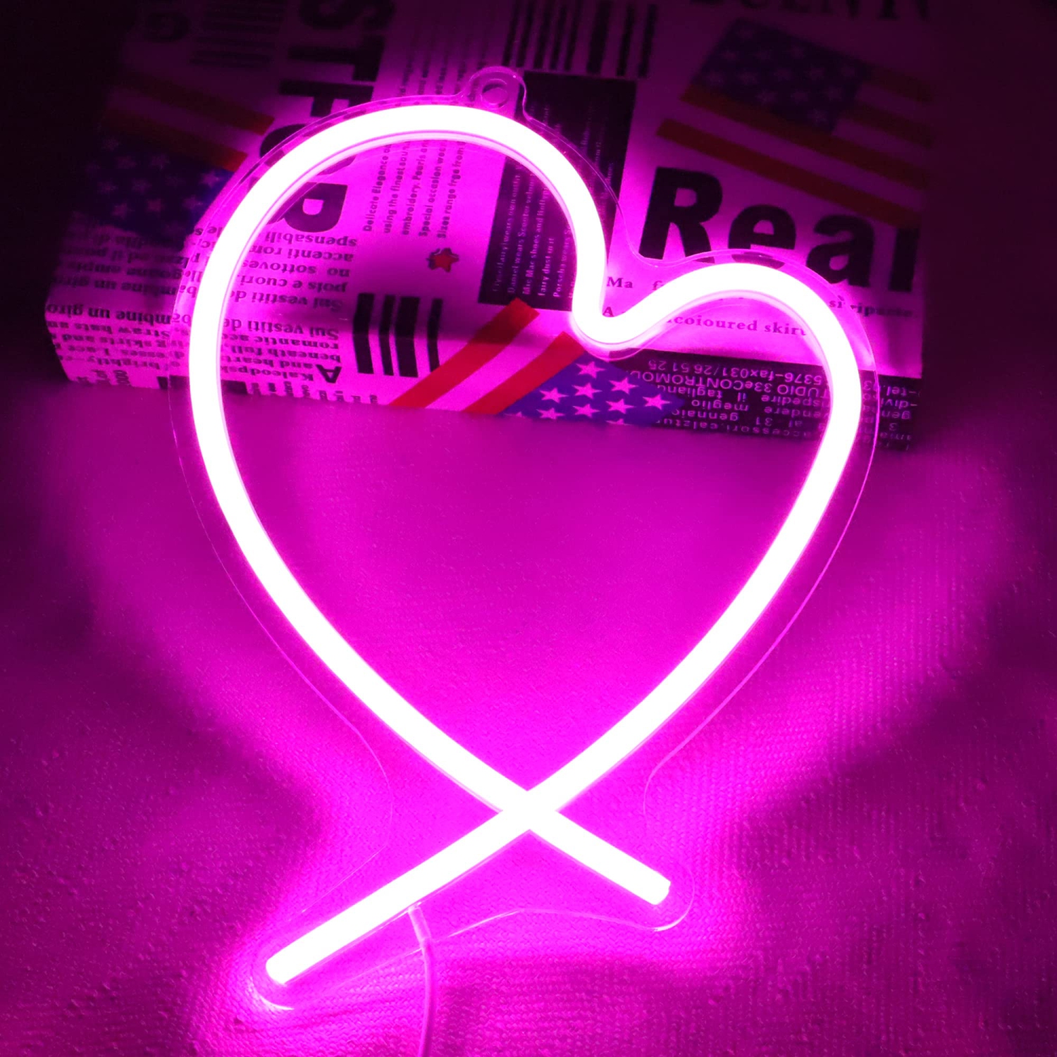 Affiche néon à queue de cœur rose, lampe DEL à alimentation USB, lampe de table et de décoration murale et maison, cadeaux créatifs pour fille femme