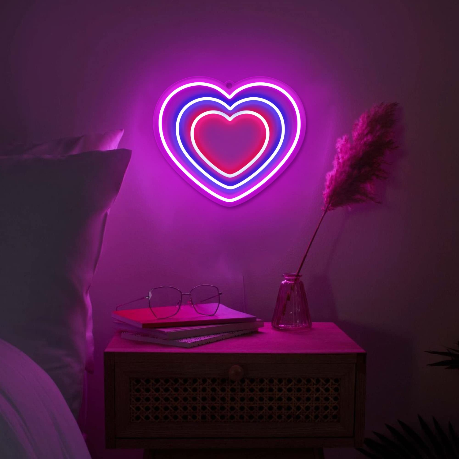Heart Acrylic Neon Sign, Blue Pink LED Art Lamp with USB Powered, Love Shaped Colorful Neon Light for Girl's Room, Party, Lover, Valentine's Day,