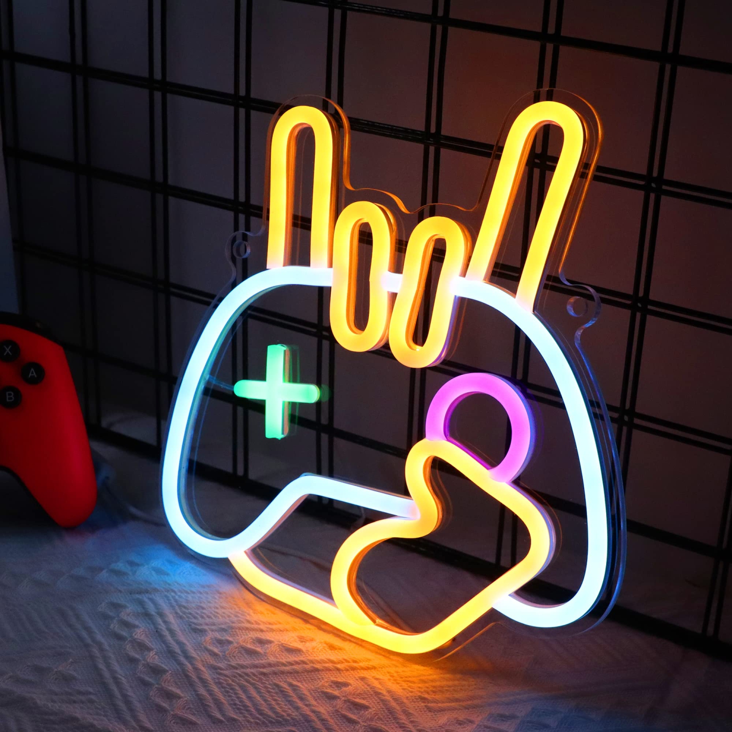 Light up Game Rock Hand Shaped Neon Signs, Acrylic Neon Lights with USB Powered, LED Wall Decor for Teen Boys Gaming Room Birthday Party Gifts