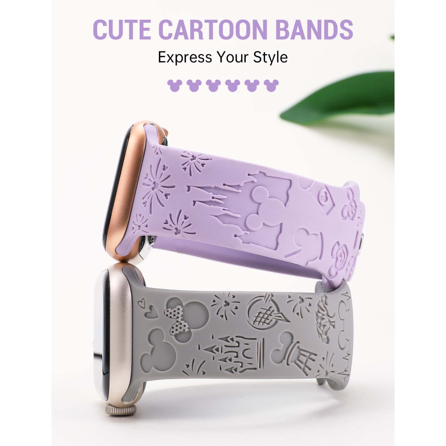 2 Packs Cartoon Engraved Bands Compatible with Apple Watch Bands 41mm 40mm 38mm Women, Cute Anime Designer Soft Silicone Strap for iWatch Series