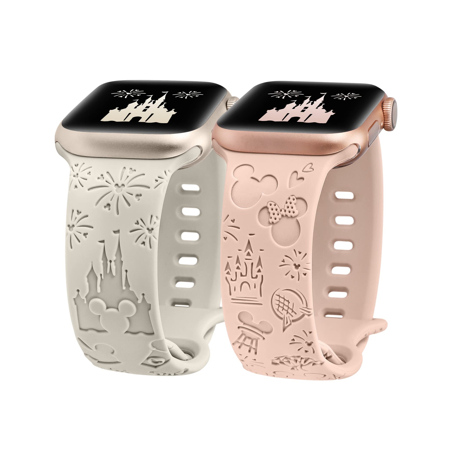2 Packs Cartoon Engraved Bands Compatible with Apple Watch Bands 41mm 40mm 38mm Women, Cute Anime Designer Soft Silicone Strap for iWatch Series
