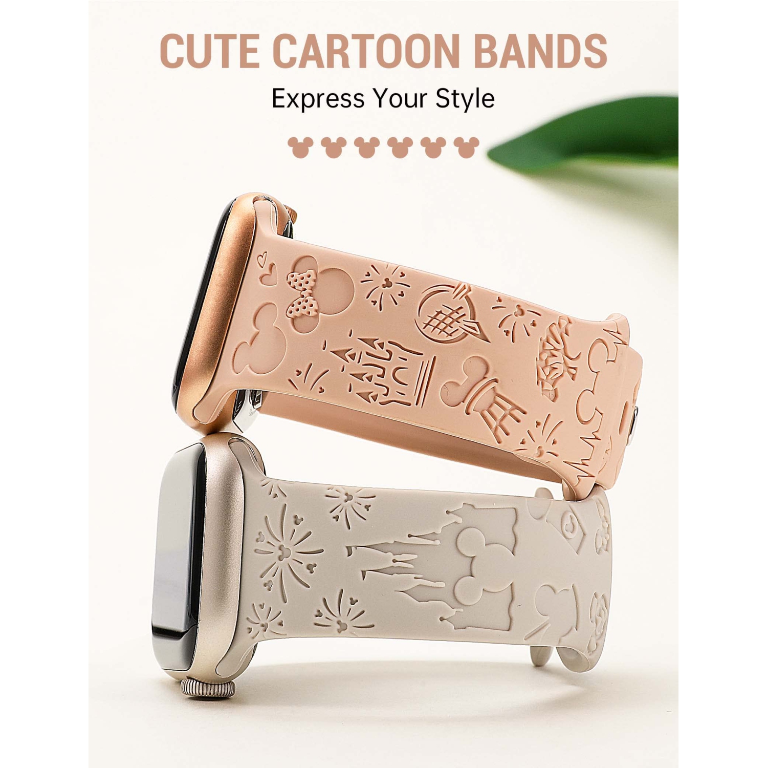 2 Packs Cartoon Engraved Bands Compatible with Apple Watch Bands 41mm 40mm 38mm Women, Cute Anime Designer Soft Silicone Strap for iWatch Series