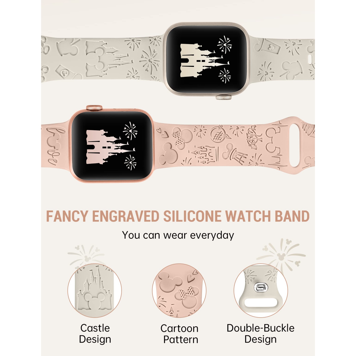 2 Packs Cartoon Engraved Bands Compatible with Apple Watch Bands 41mm 40mm 38mm Women, Cute Anime Designer Soft Silicone Strap for iWatch Series